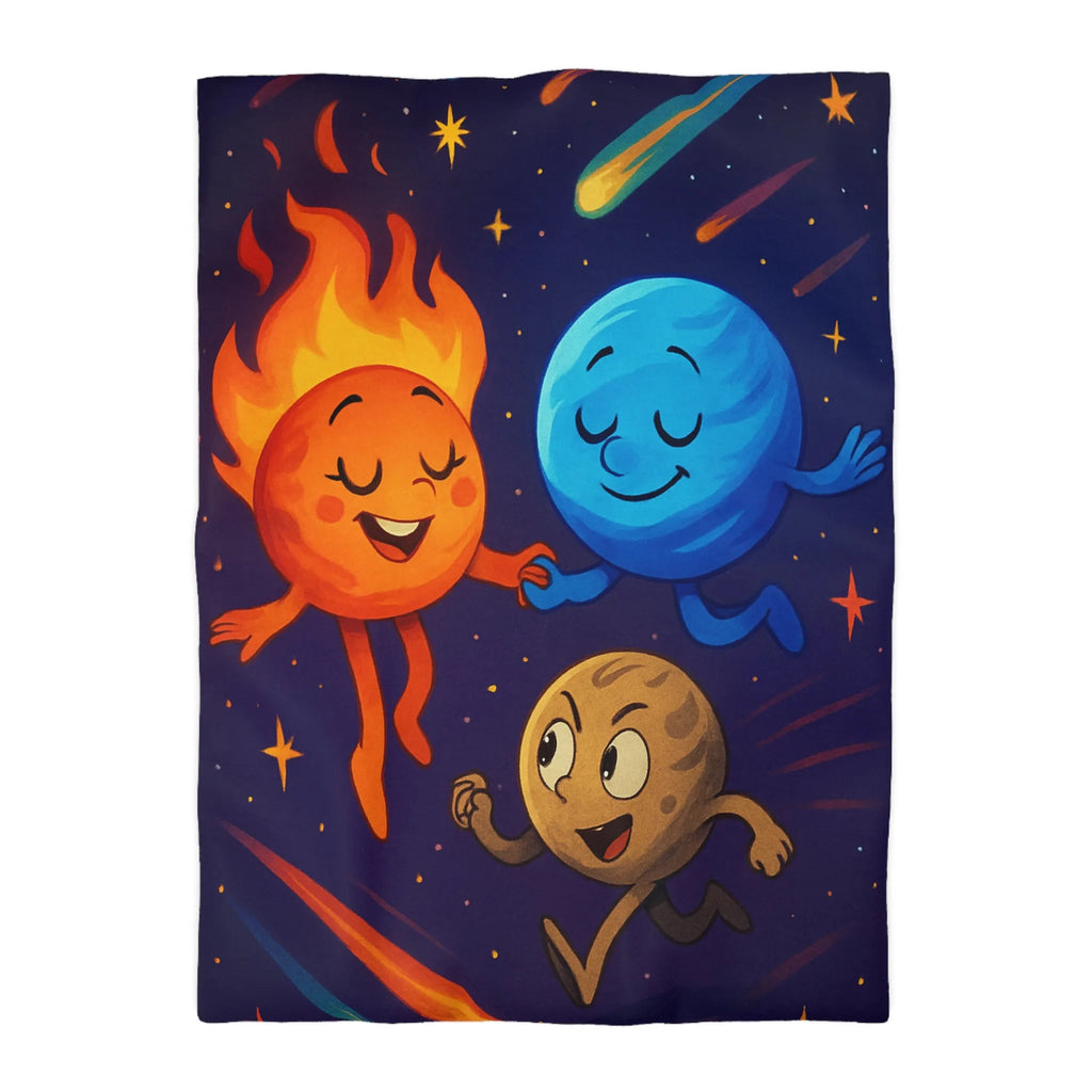 Housse de couette colorée avec illustrations planétaires amusantes et étoiles filantes vibrantes