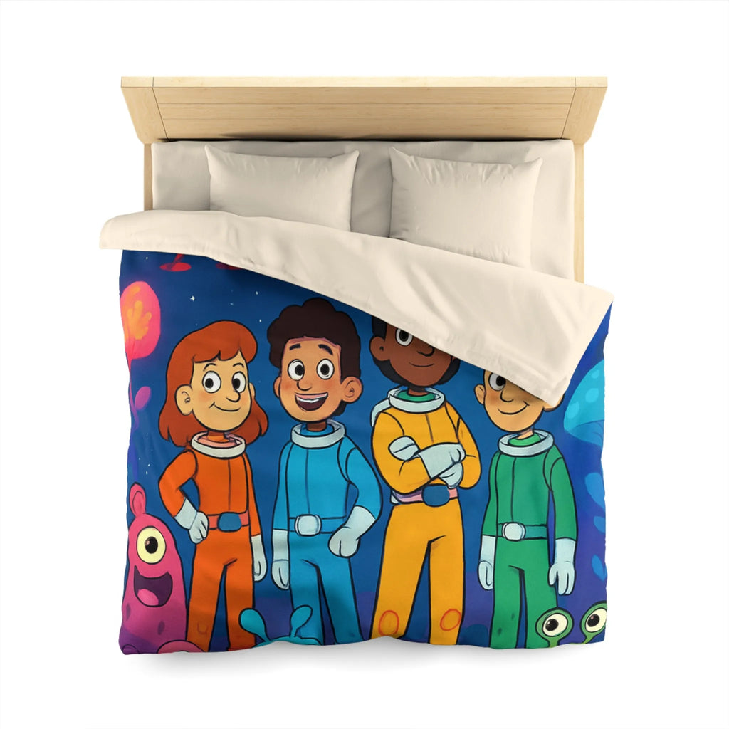 Housse de couette enfant astronaute avec planète, fusée et créatures extraterrestres colorées