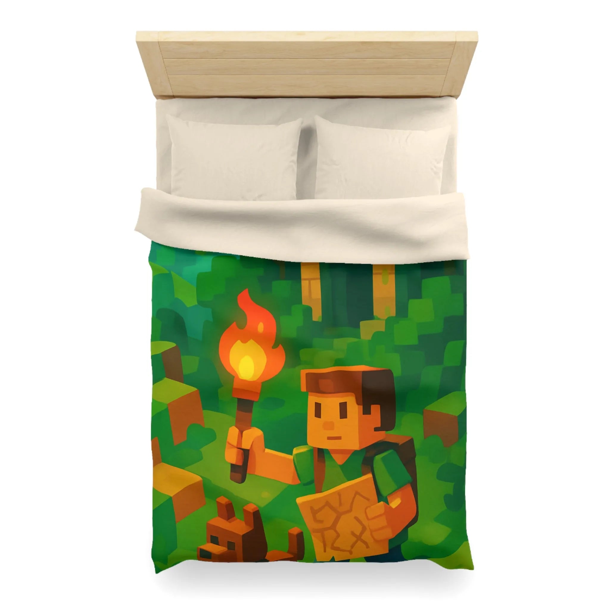 Explorez un monde aventureux et mystique avec cette housse de couette pixelisée géométrique