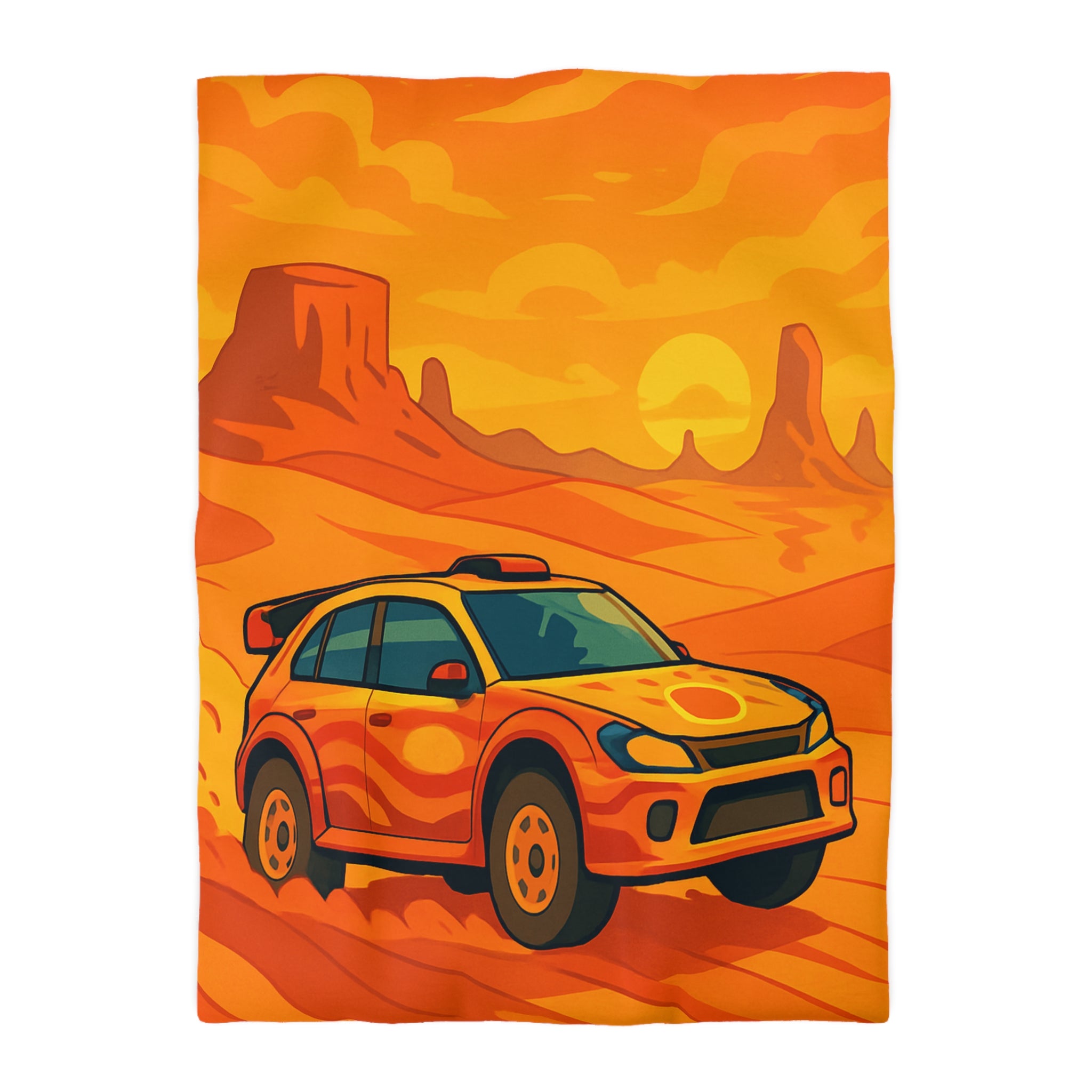 Housse de couette voiture dynamique désert orange ambiance aventure chaleur intense