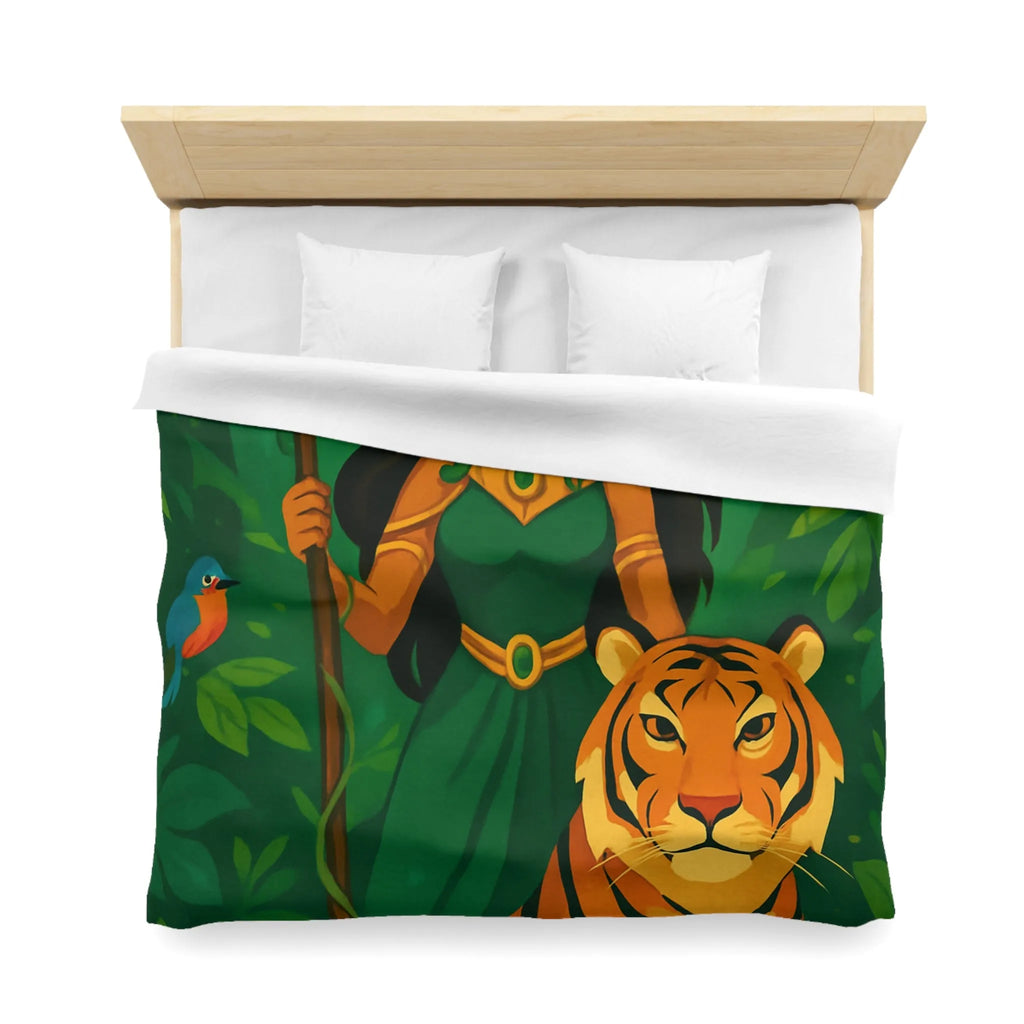 Housse de couette exotique avec tigre royal et gardienne mystique en forêt luxuriante