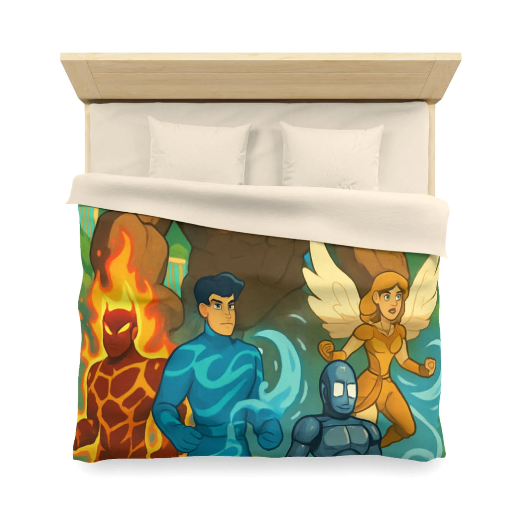 Housse de couette avec personnages héroïques et paysage fantastique inspirant enfant et adolescent