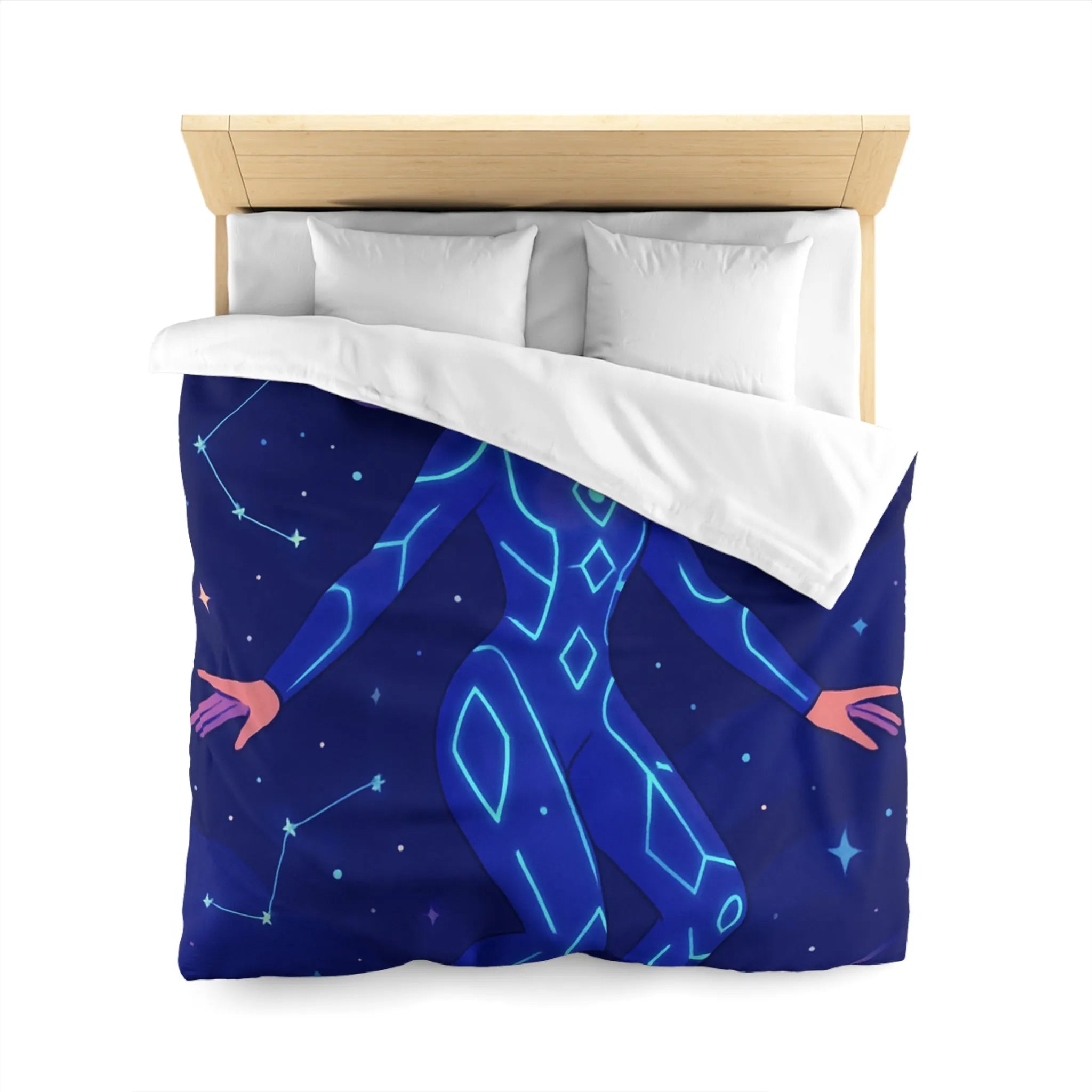 Housse de couette avec motif de personnage en combinaison spatiale et étoiles filantes