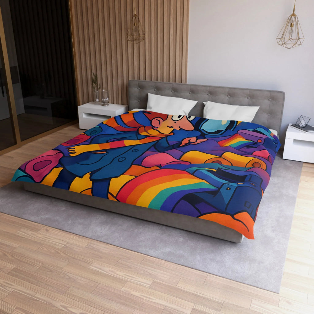 Explorez les couleurs et mystères sur housse de couette lumineuse avec détective fantaisiste