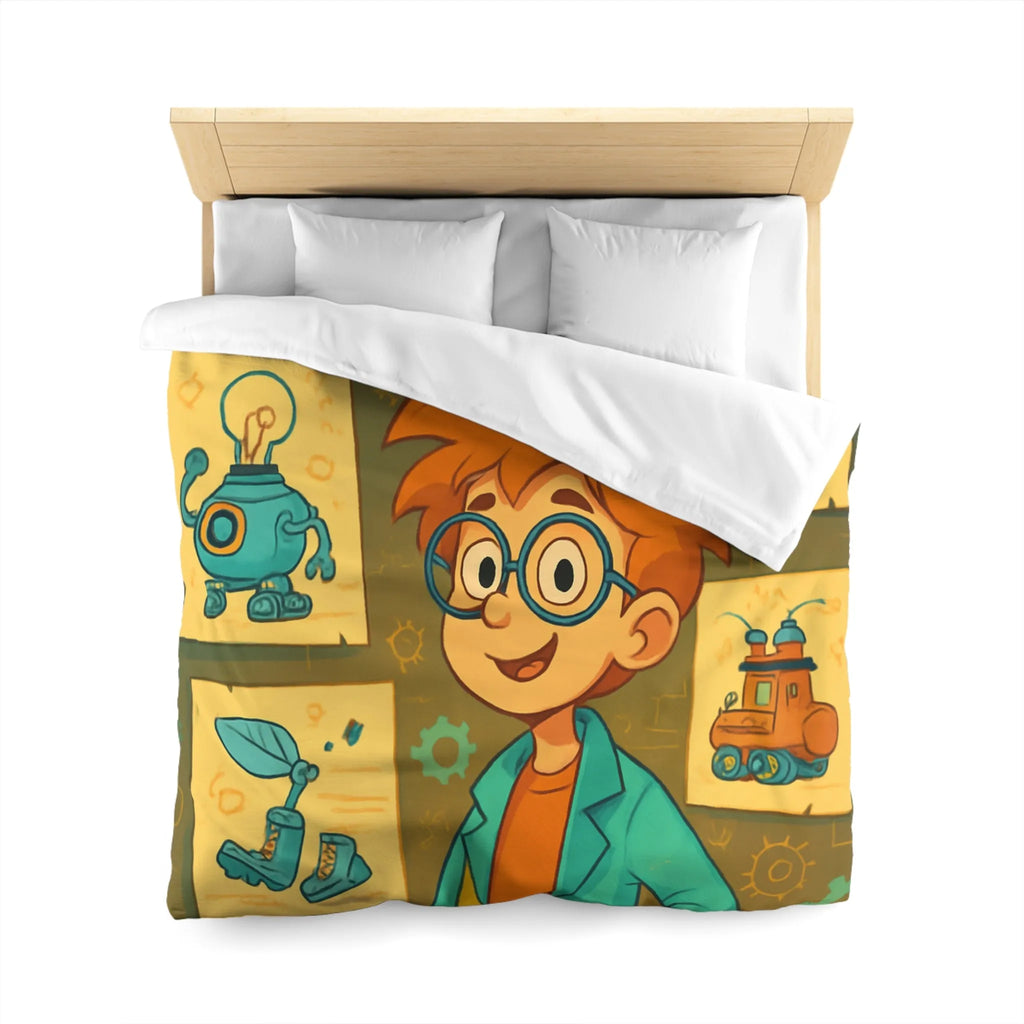 Housse de couette enfant motifs inventeur créatif pour chambre ludique et colorée