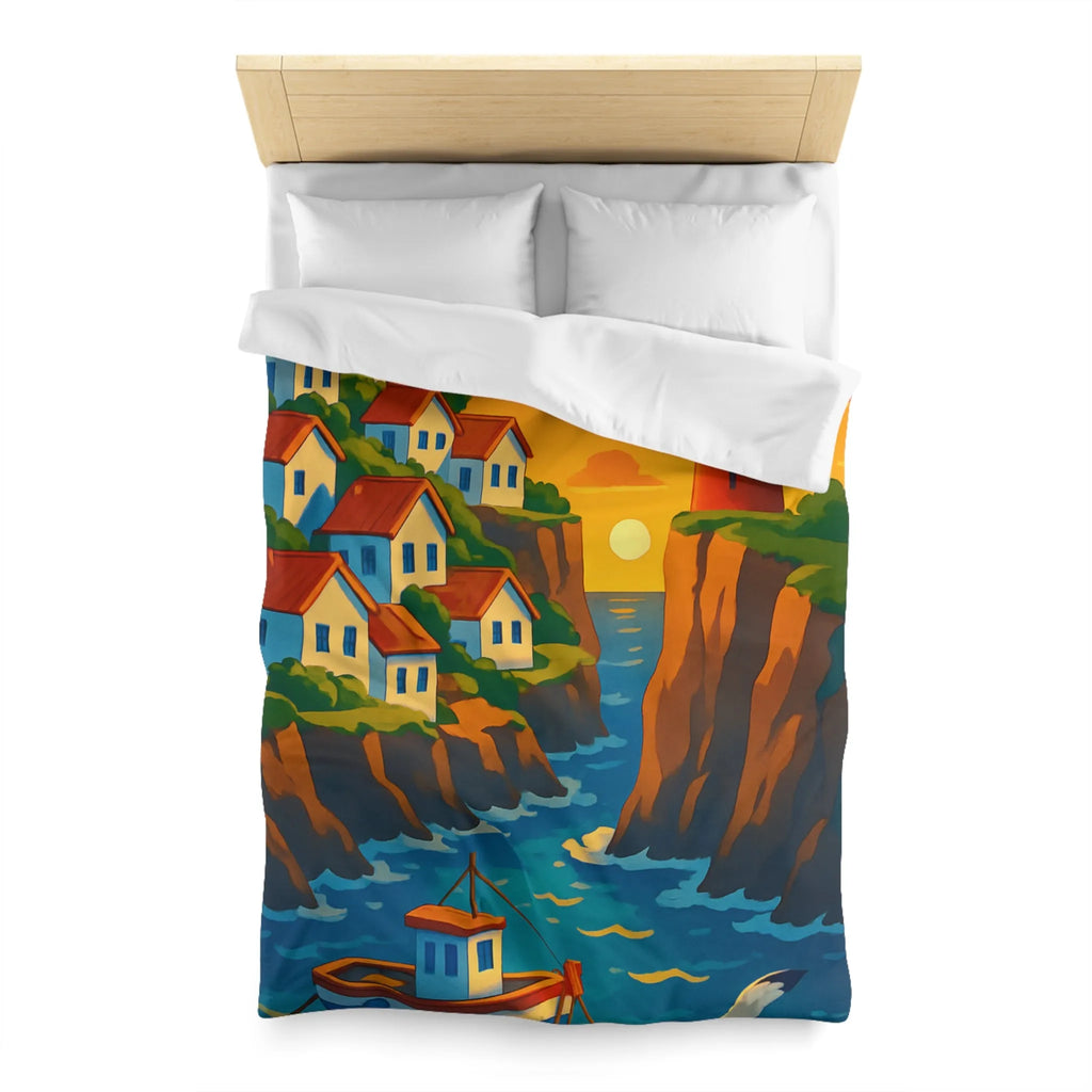 Housse de couette avec paysage côtier et phare pour chambre relaxante et colorée