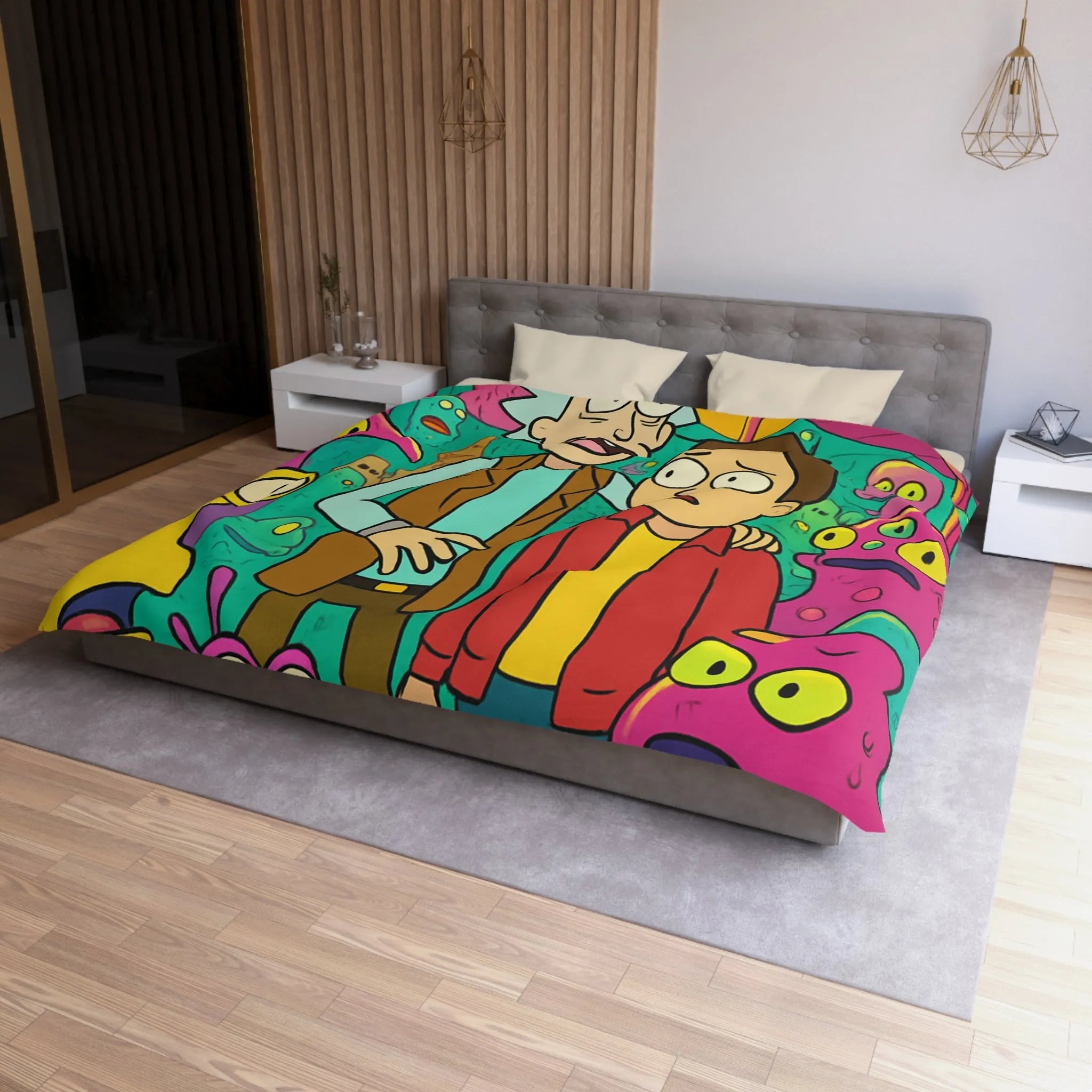 Housse de couette extravagante avec motifs extraterrestres et ambiance science-fiction colorée animée