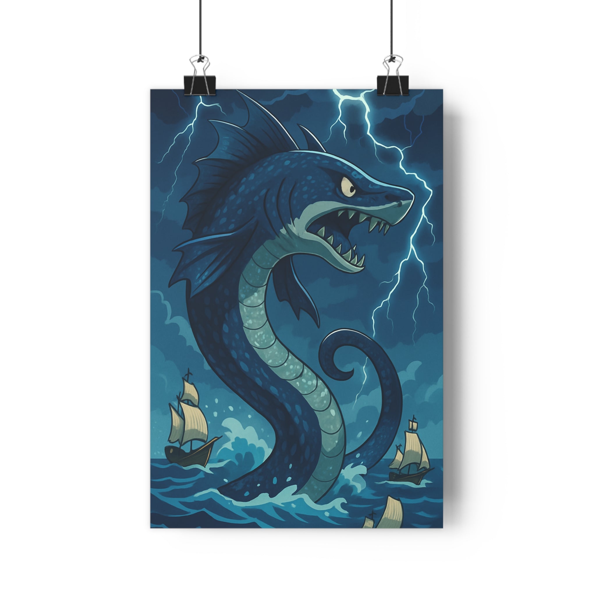 Poster décoratif créature marine bleu gris épique fantastique salon chambre 30x46 cm unique élégant