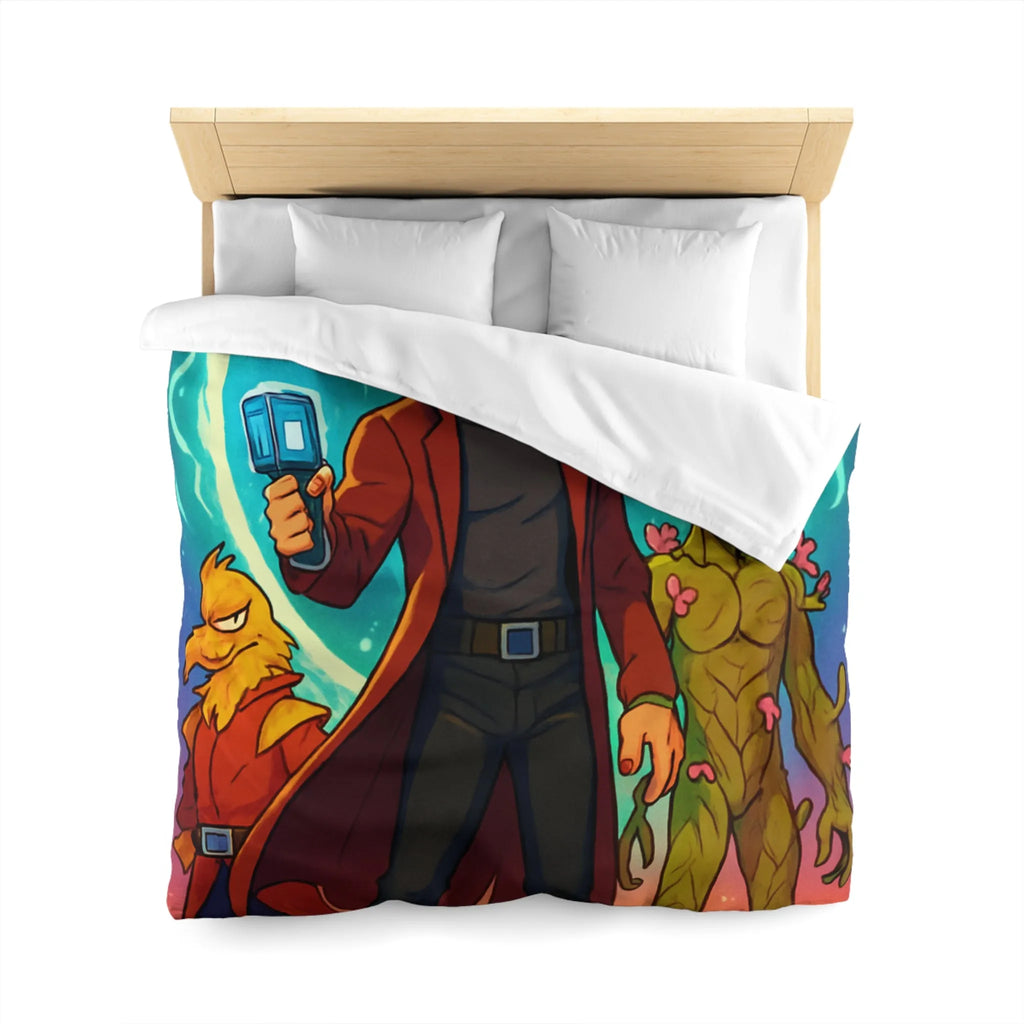 Housse de couette espace avec personnages héroïques colorés et univers rétro futuriste