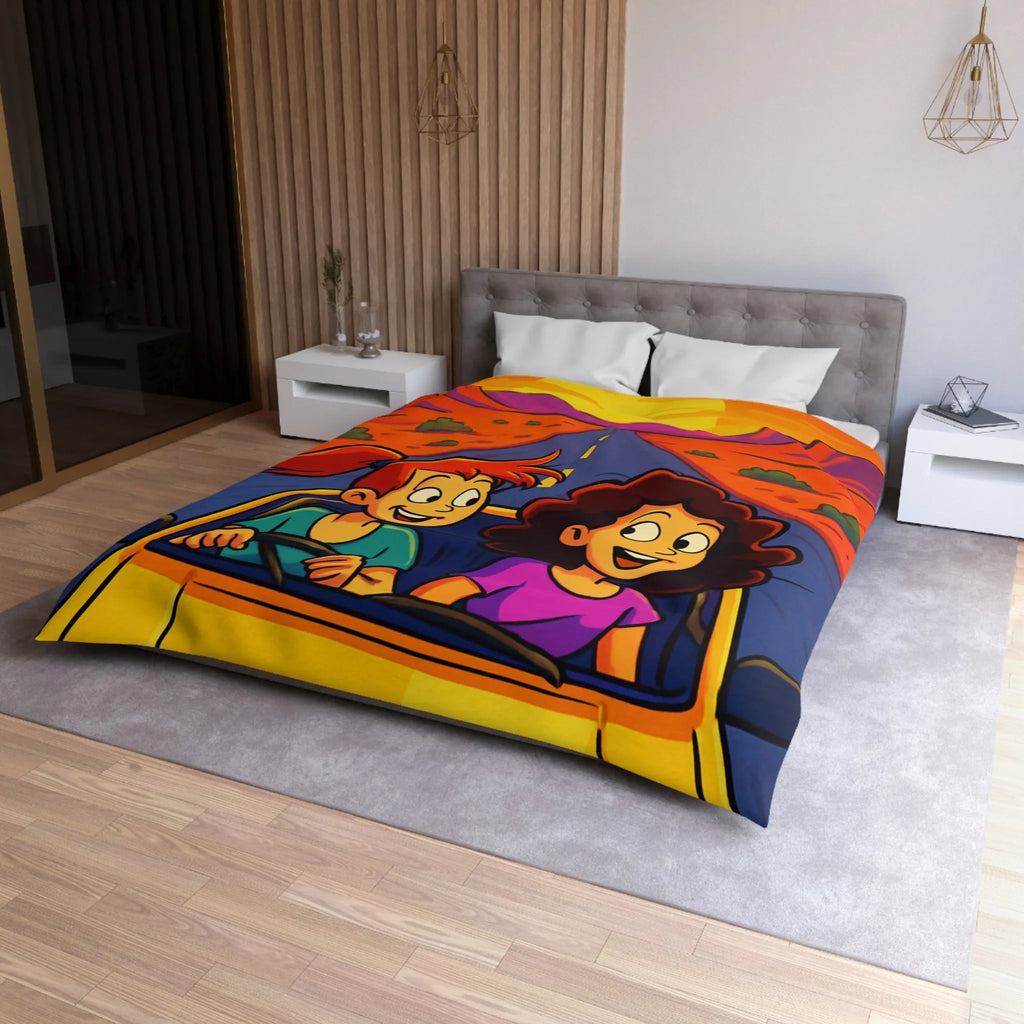 Housse de couette lumineuse pour enfants avec coucher de soleil animé en voiture joyeuse