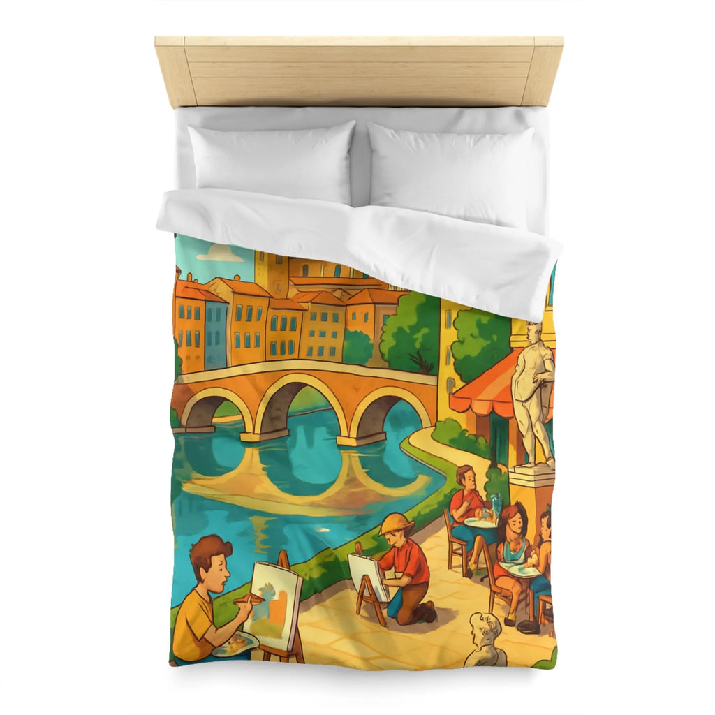 Housse de couette inspirée de ville artistique avec pont et cathédrale colorée