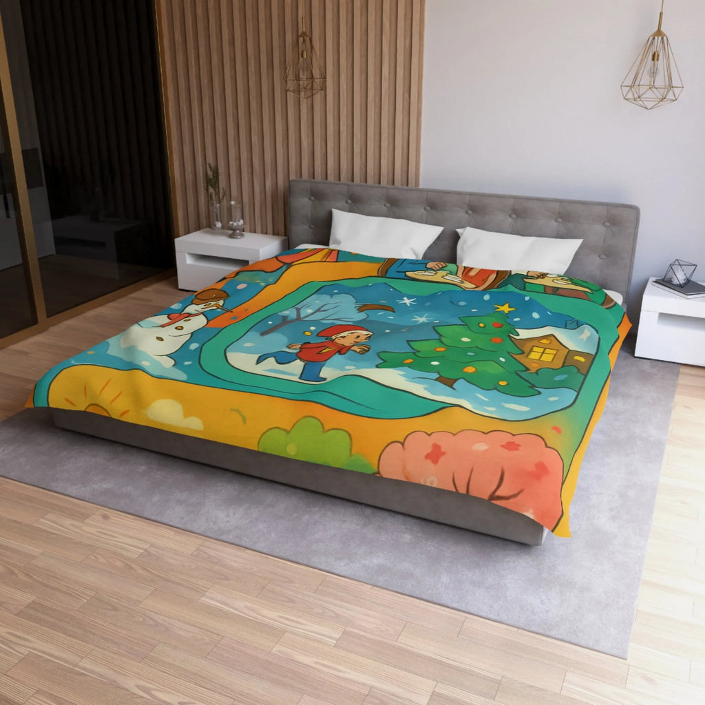 Housse de couette colorée illustrant quatre saisons et festivités pour enfants