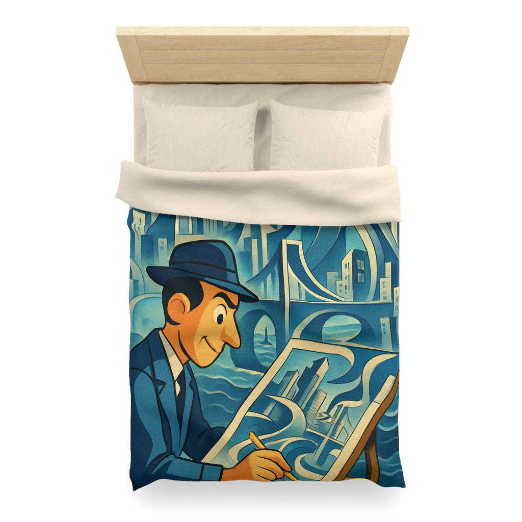 Motifs artistiques urbains bleus et jaunes pour une housse de couette moderne et stylée