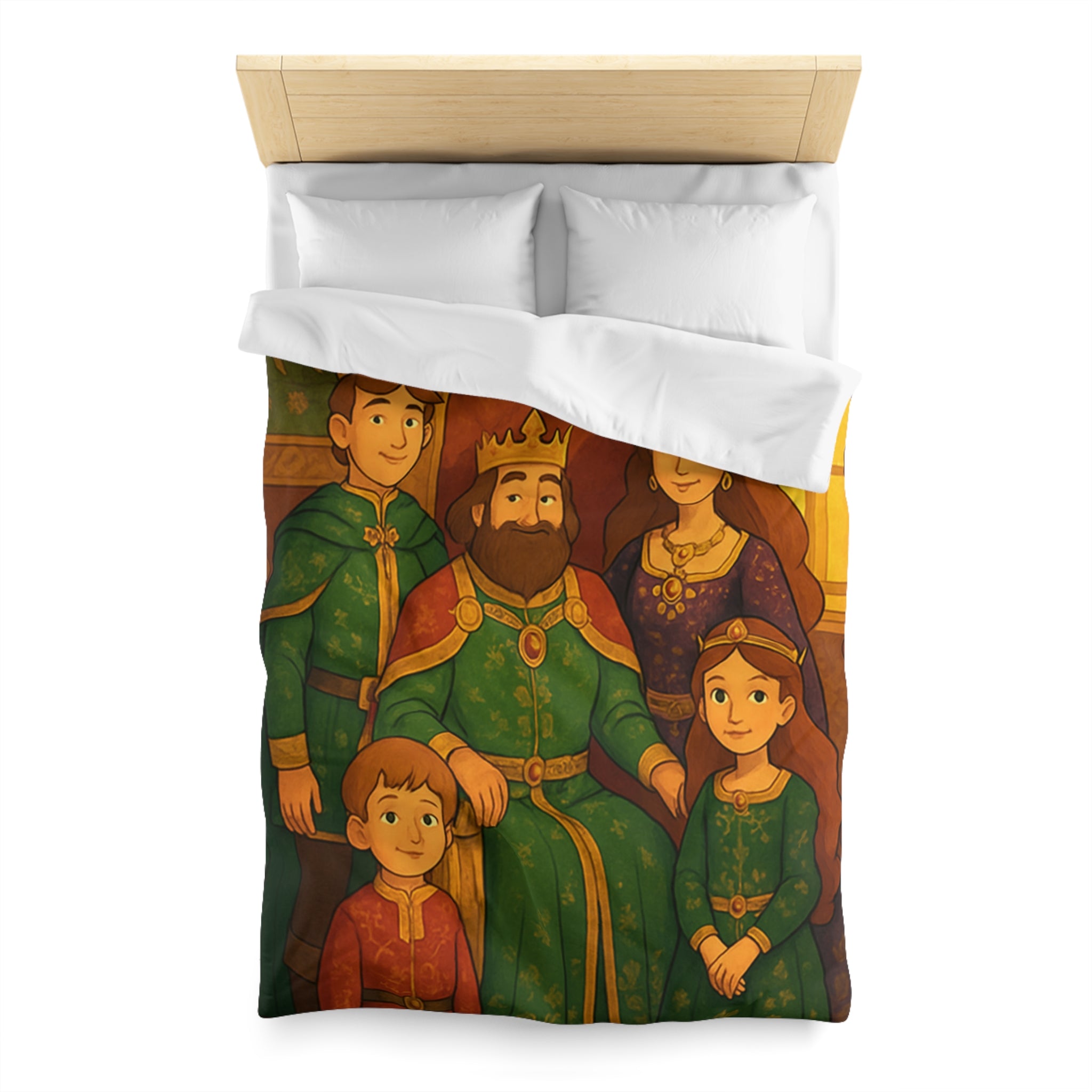 Housse de couette royale médiévale avec motif famille de nobles sur fond chaleureux