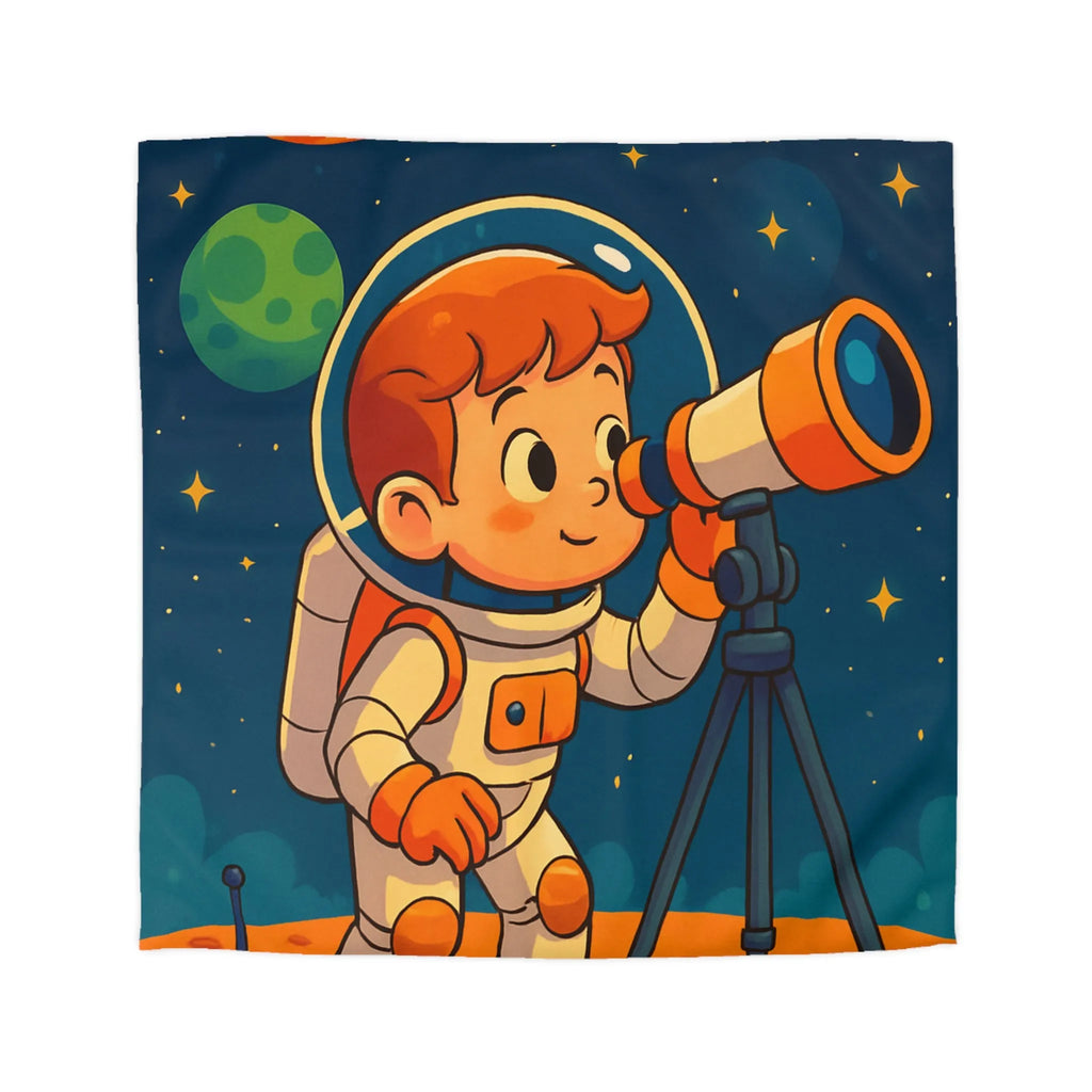 Housse couette enfant astronaute explorant planètes avec télescope carte étoilée