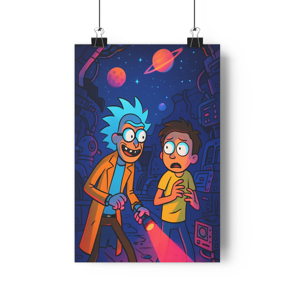 Poster décoratif futuriste aventurier espace orange jaune planètes étoiles colorées chambre salon aventure qualité