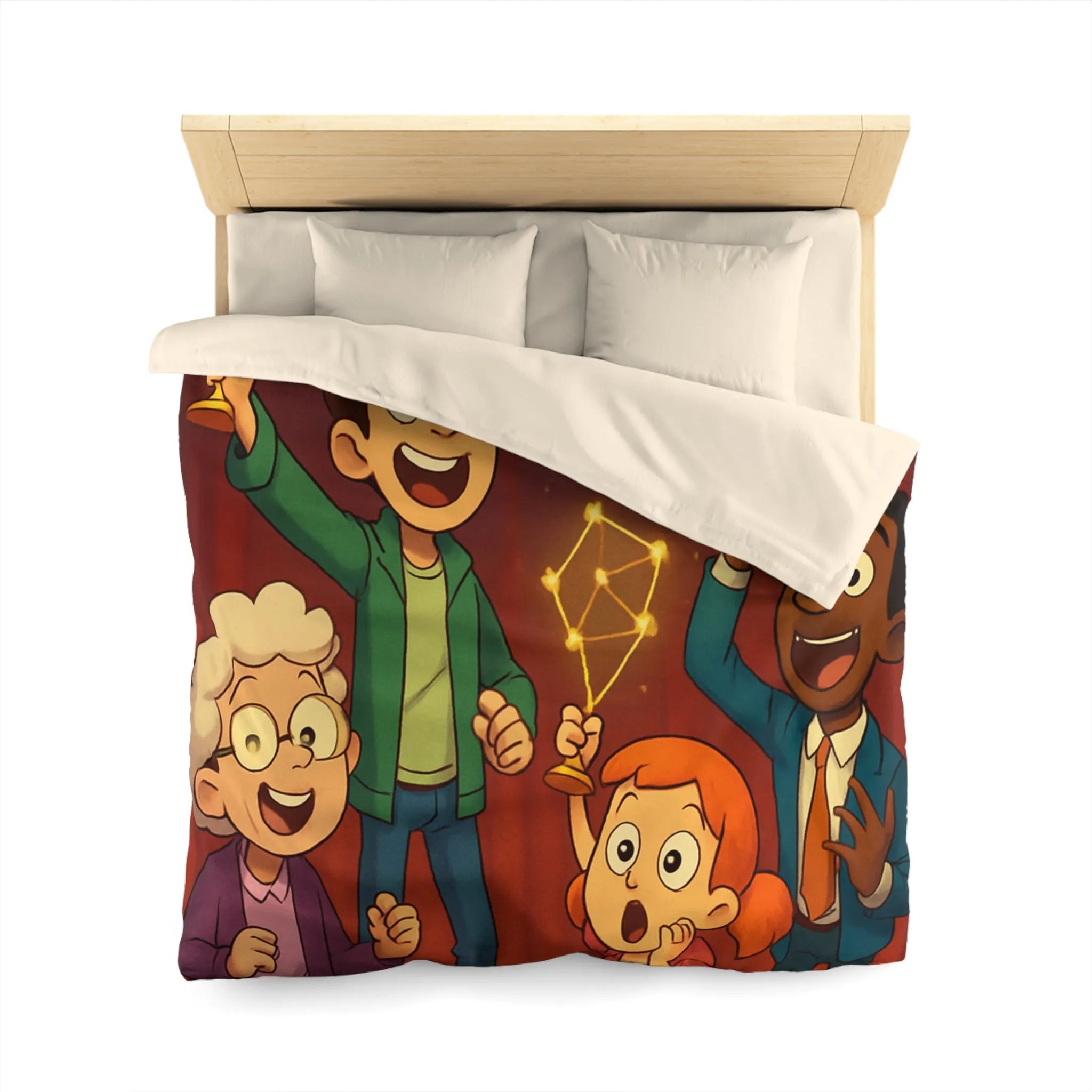 Housse de couette colorée enfants avec feux d'artifice et personnages dessin animé joyeux