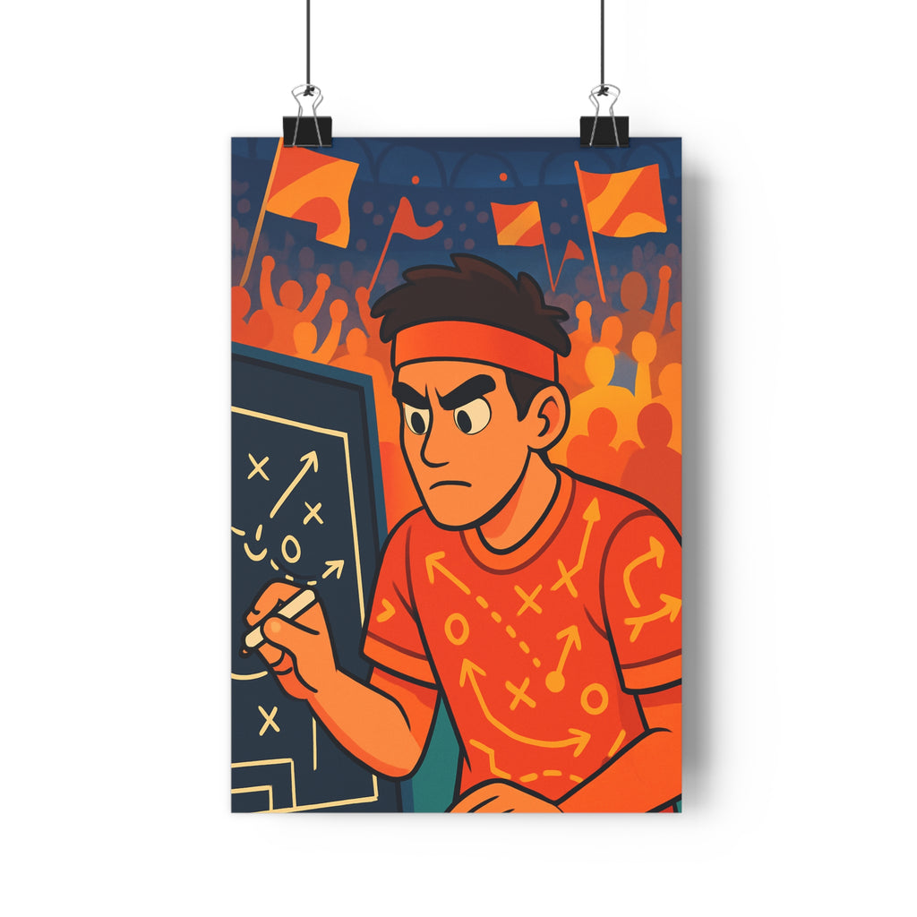 Poster décoratif cartoon dynamique orange bleu chambre bureau ambiance énergique enfant jeu stratégie planification