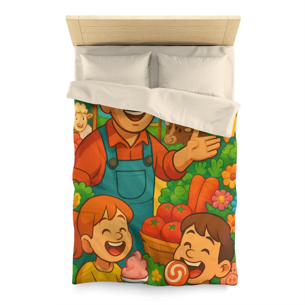 Housse de couette avec illustration joyeuse de ferme pour chambre d'enfant colorée et vivante