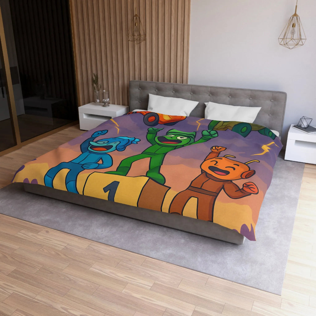 Housse de couette colorée avec podium de victoire et voitures exotiques dessinées