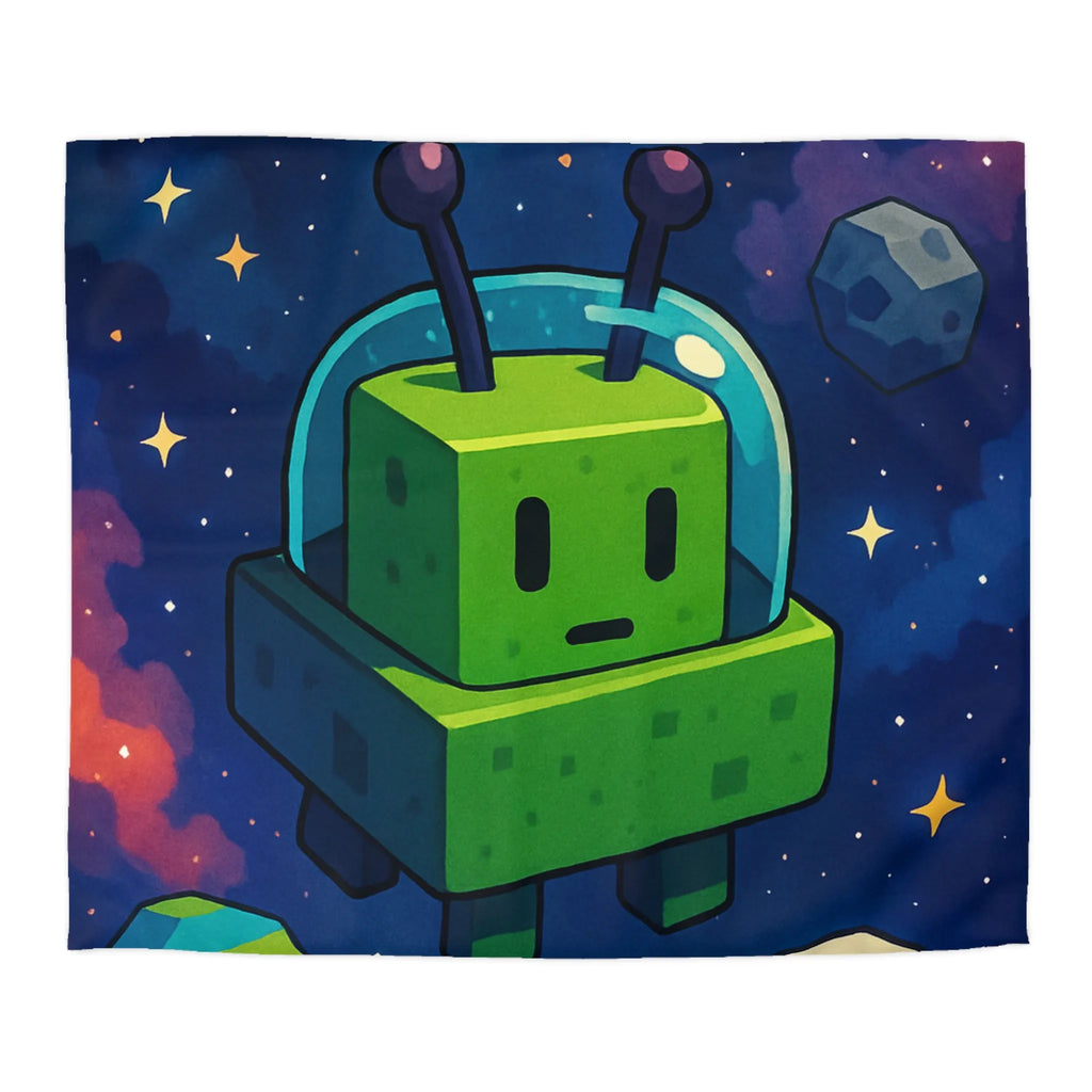 Housse de Couette Cosmos mignon extraterrestre vert cubique et planètes pixelisées