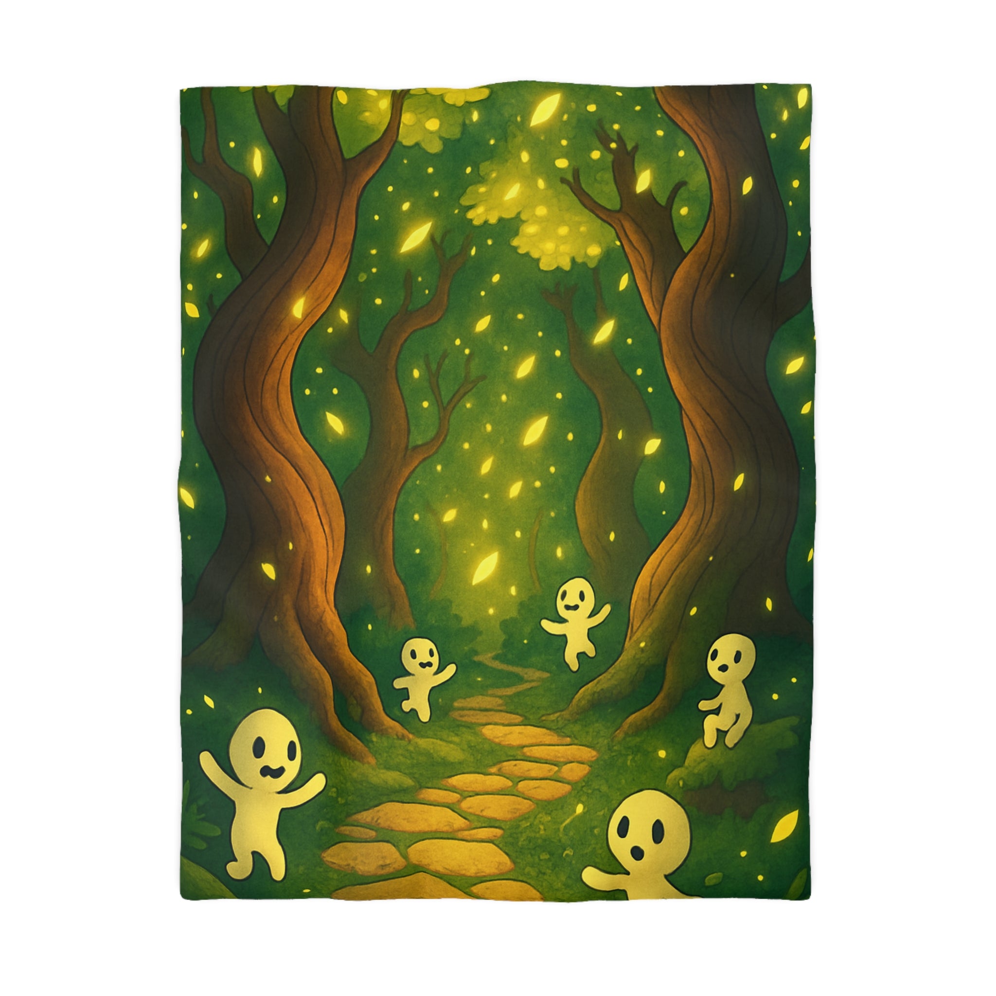 Housse de couette motif forêt magique avec créatures lumineuses ambiance apaisante