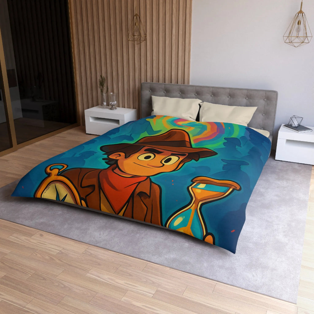 Décor Aventure Mystérieuse Housse de Couette avec Illustration de Voyageur et Sablier