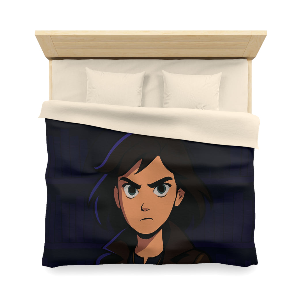 Housse de couette mystérieuse avec personnage sombre et biblio-thème style graphique