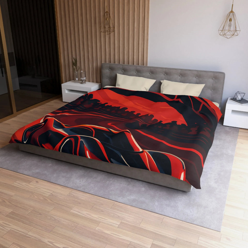 Housse de couette avec design de voiture de course rouge moderne sur circuit sinueux