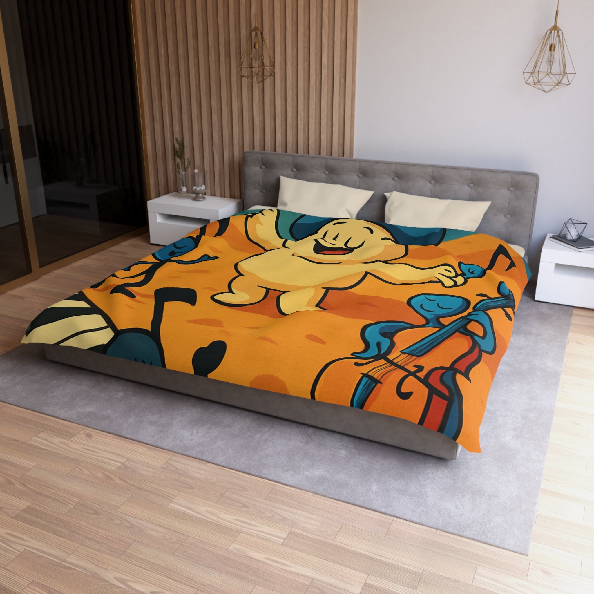 Housse de Couette Musicale Enfantine avec Chef d'Orchestre et Musiciens Fantaisistes