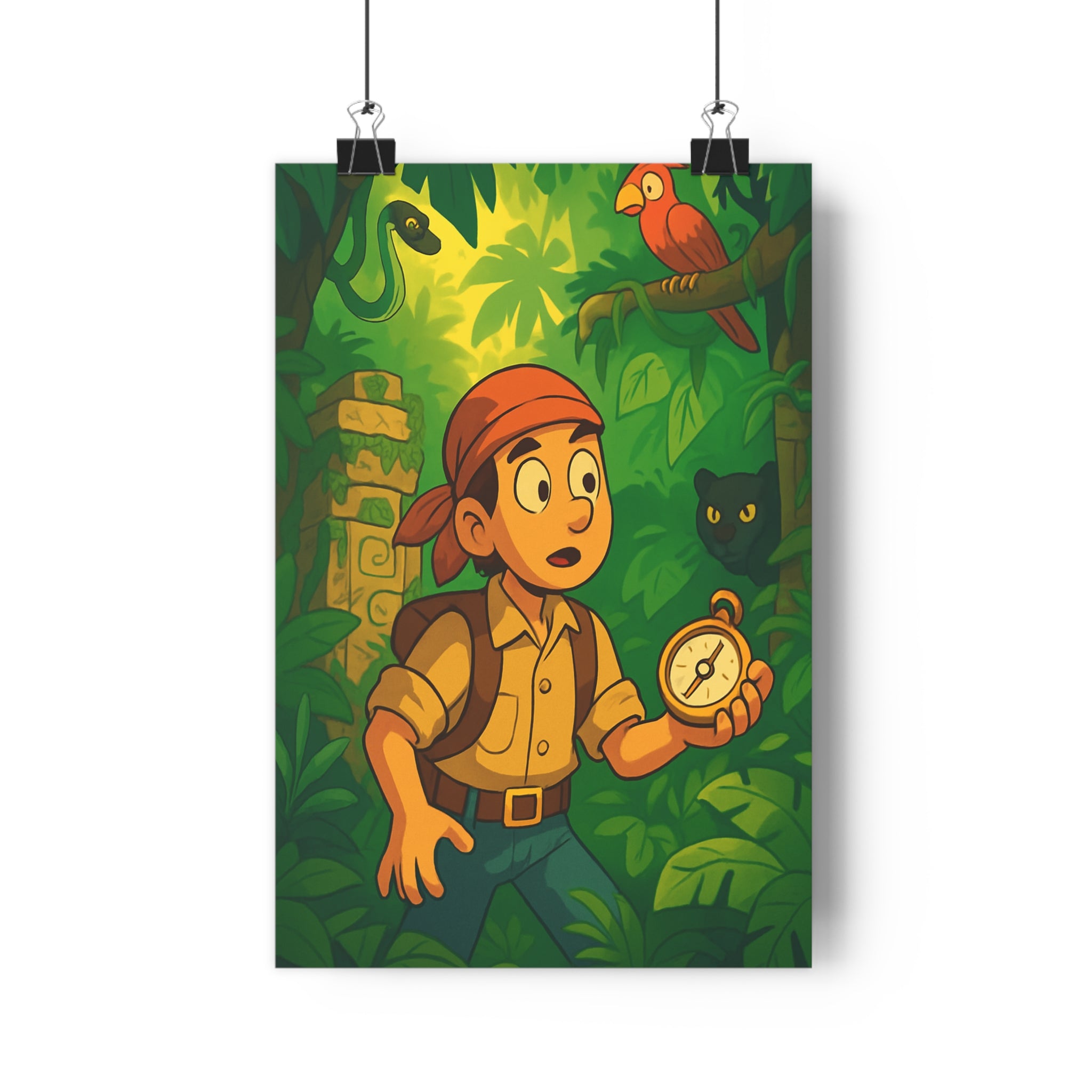 Poster décoratif aventurier vert jaune jungle mystique exotique chambre salon moderne tendance art qualité