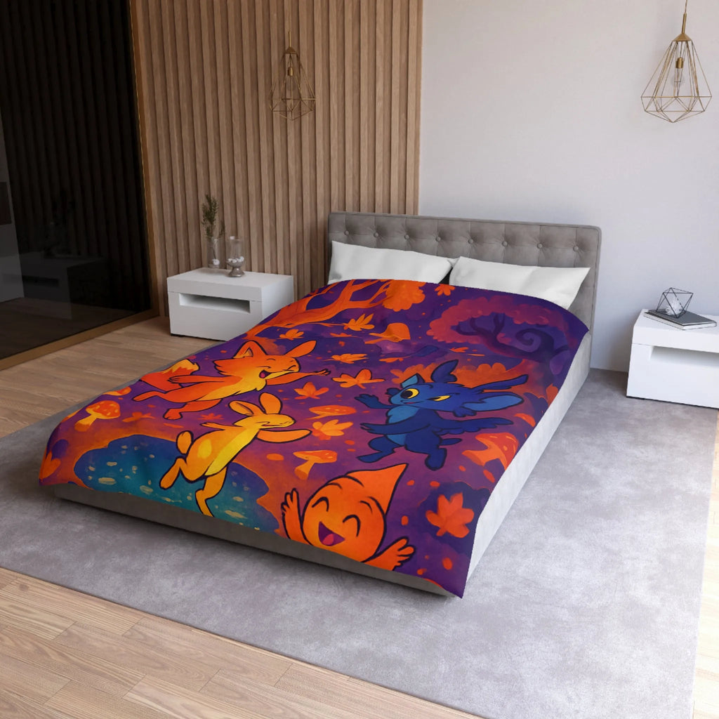 Housse de couette foret enchantée avec animaux fantastiques et ambiance féerique en couleurs vives