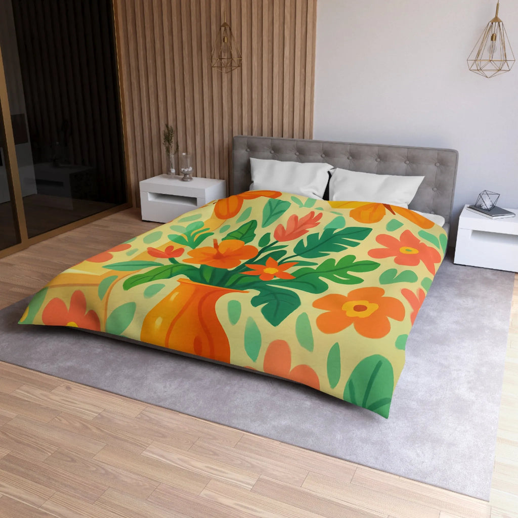 Housse de couette colorée avec fleurs tropicales et papillons pour chambre lumineuse