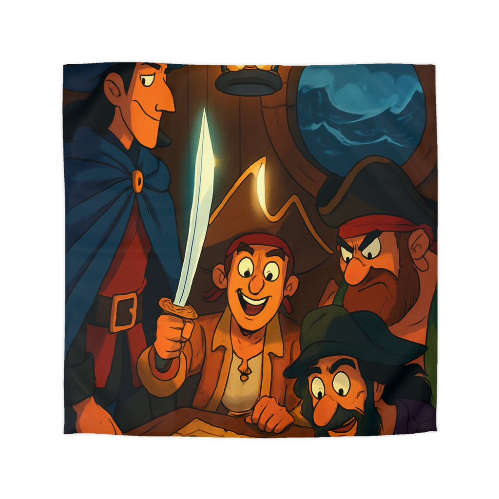 Housse de Couette Pirate Cartoon avec Carte Trésor et Équipage Sous Lampe