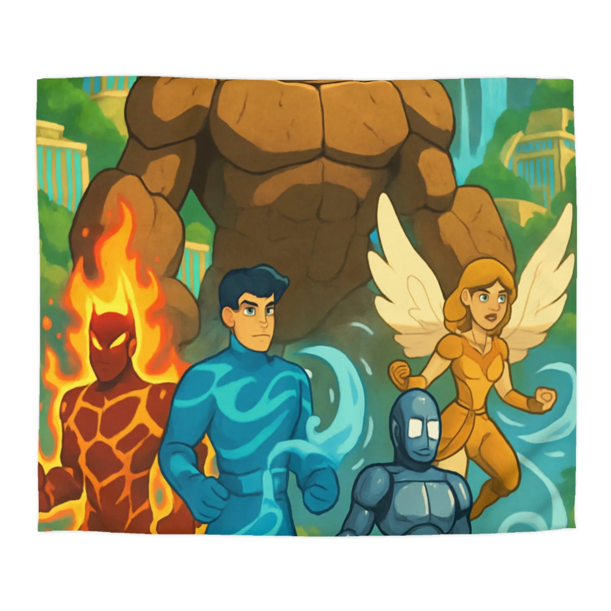 Housse de couette avec personnages héroïques et paysage fantastique inspirant enfant et adolescent