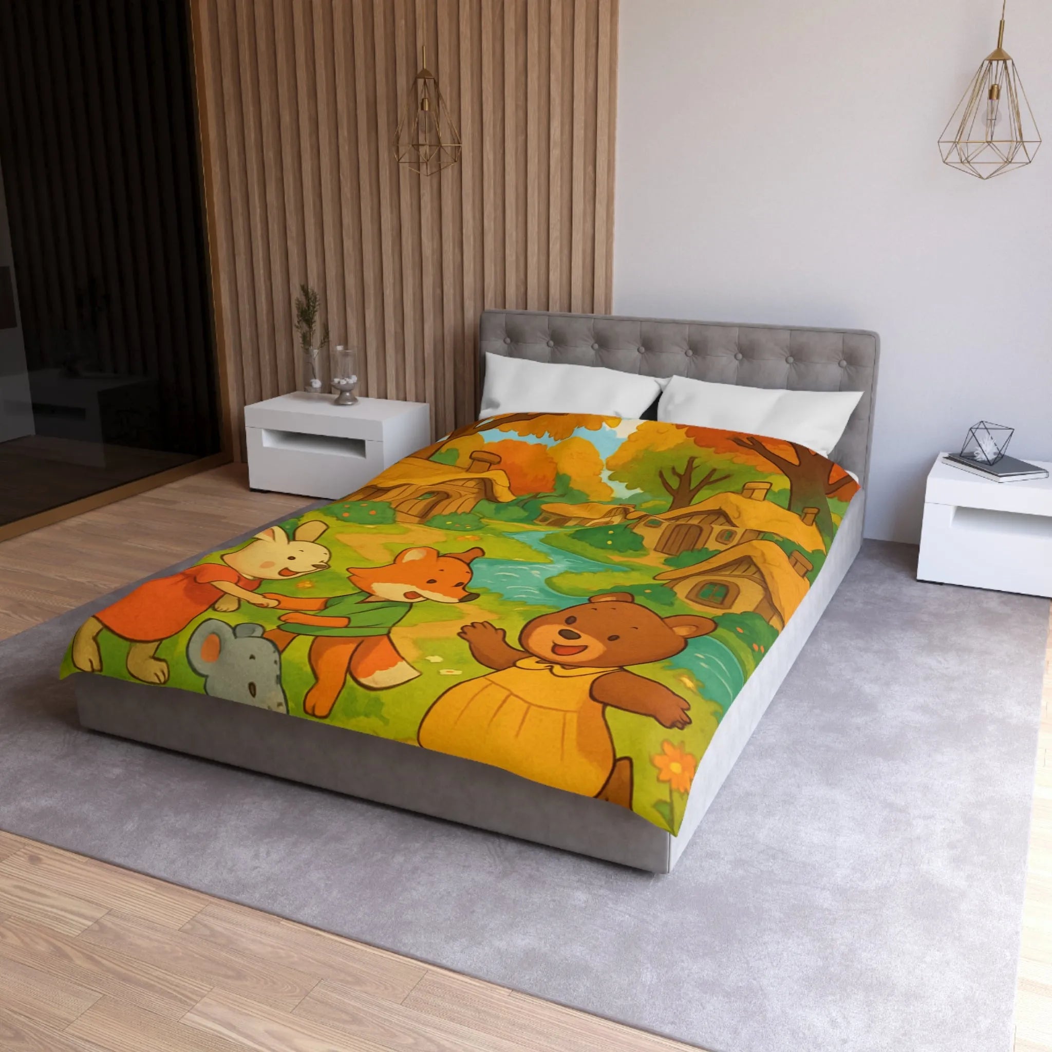 Adorable Illustration Animalière Colorée Idéale pour une Housse de Couette Enfantine et Enchantée