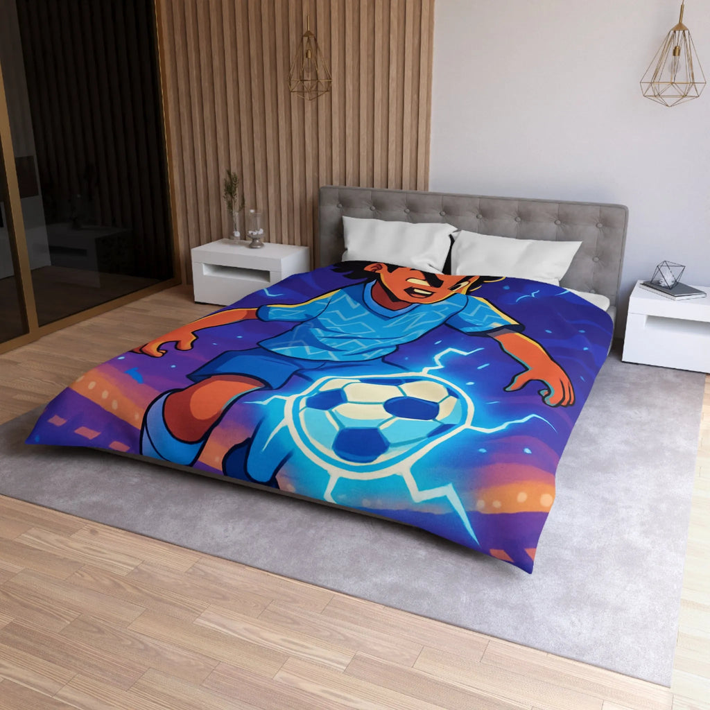 Housse de Couette Enfant Football Éclair Bleu Lumière Dynamique Jeu Sportif Aventure