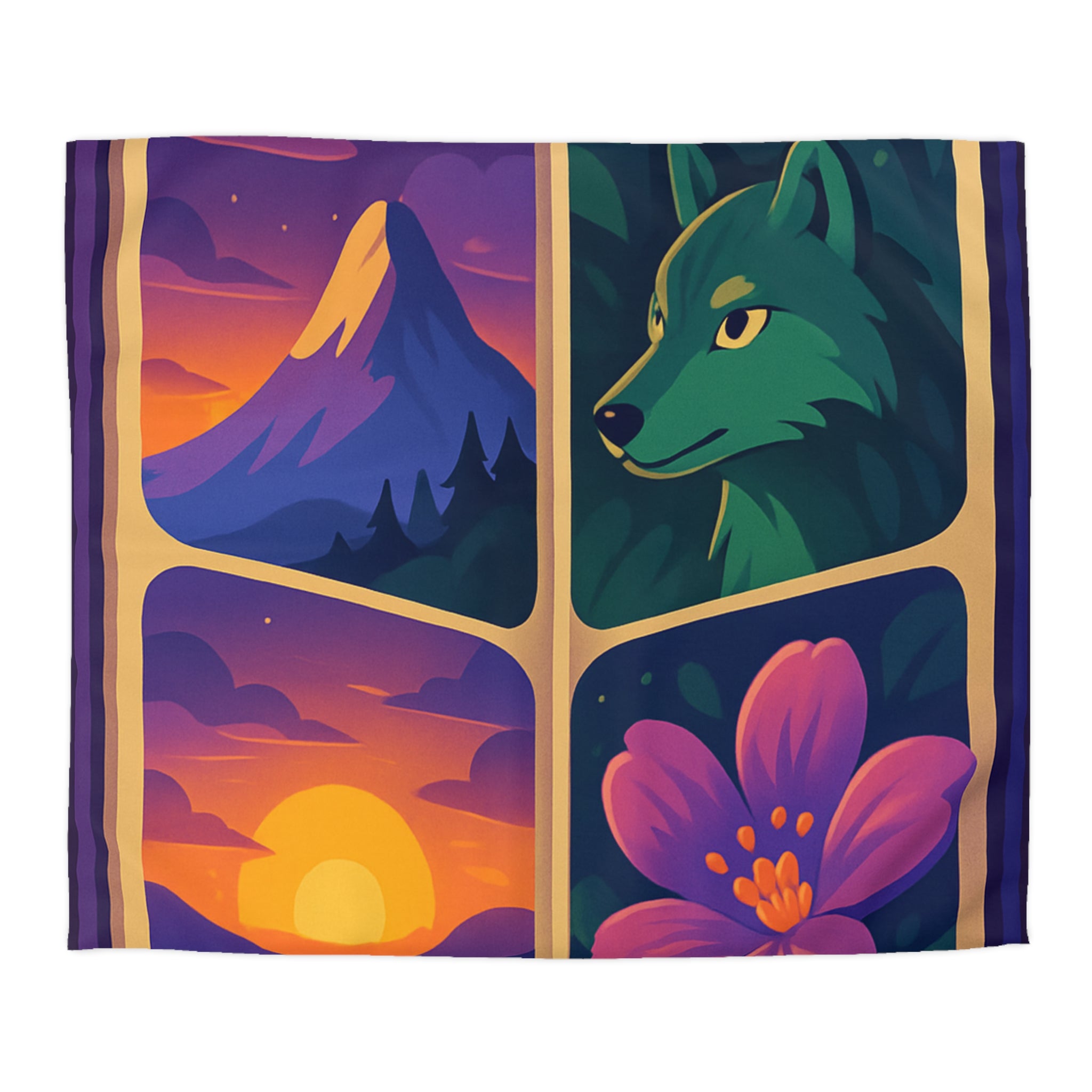 Housse de Couette Paysage Montagne Forêt Animale Florale Vibrante pour Chambre Moderne