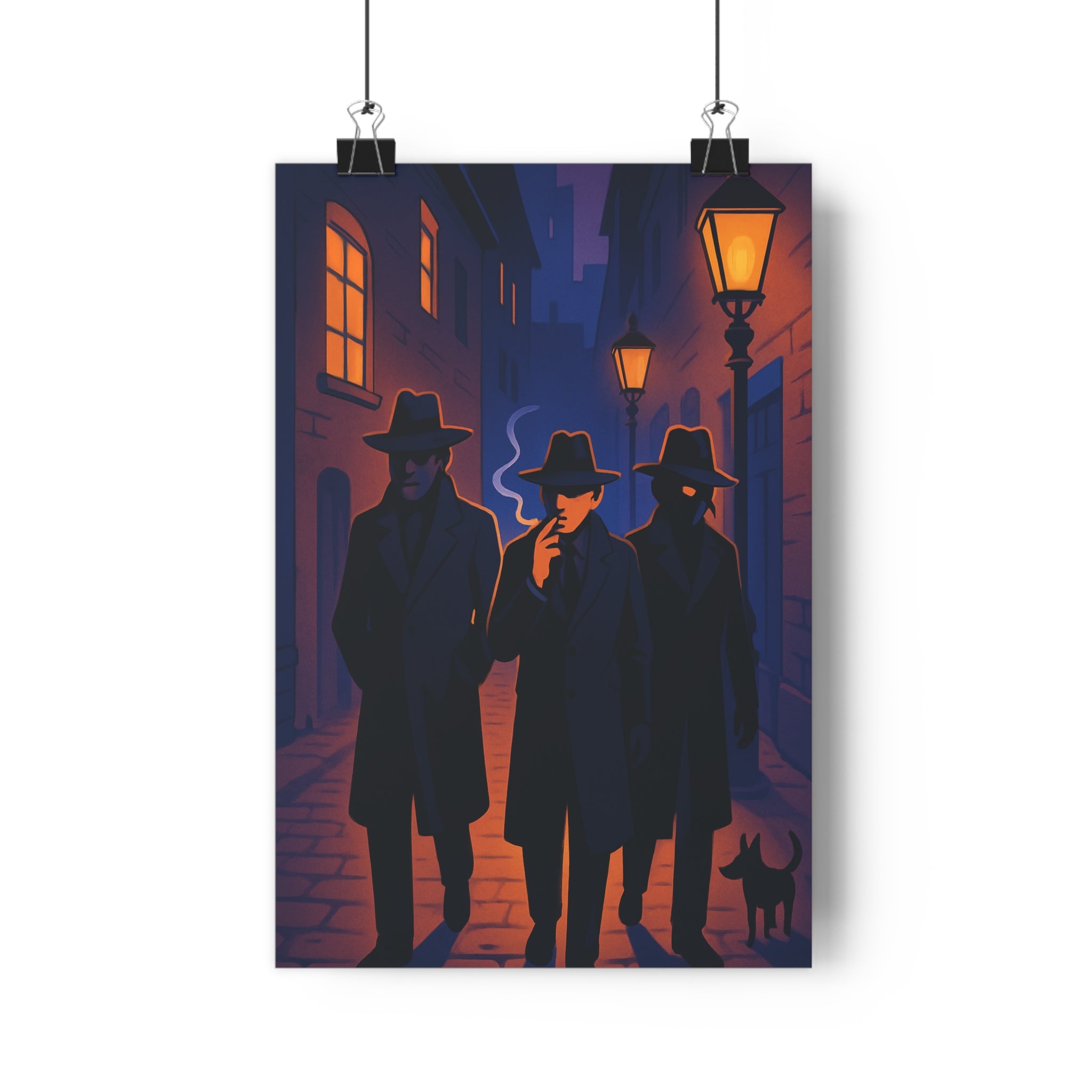 Poster décoratif noir blanc orange cartoon mystère vintage salon bureau élégant ambiance unique qualité