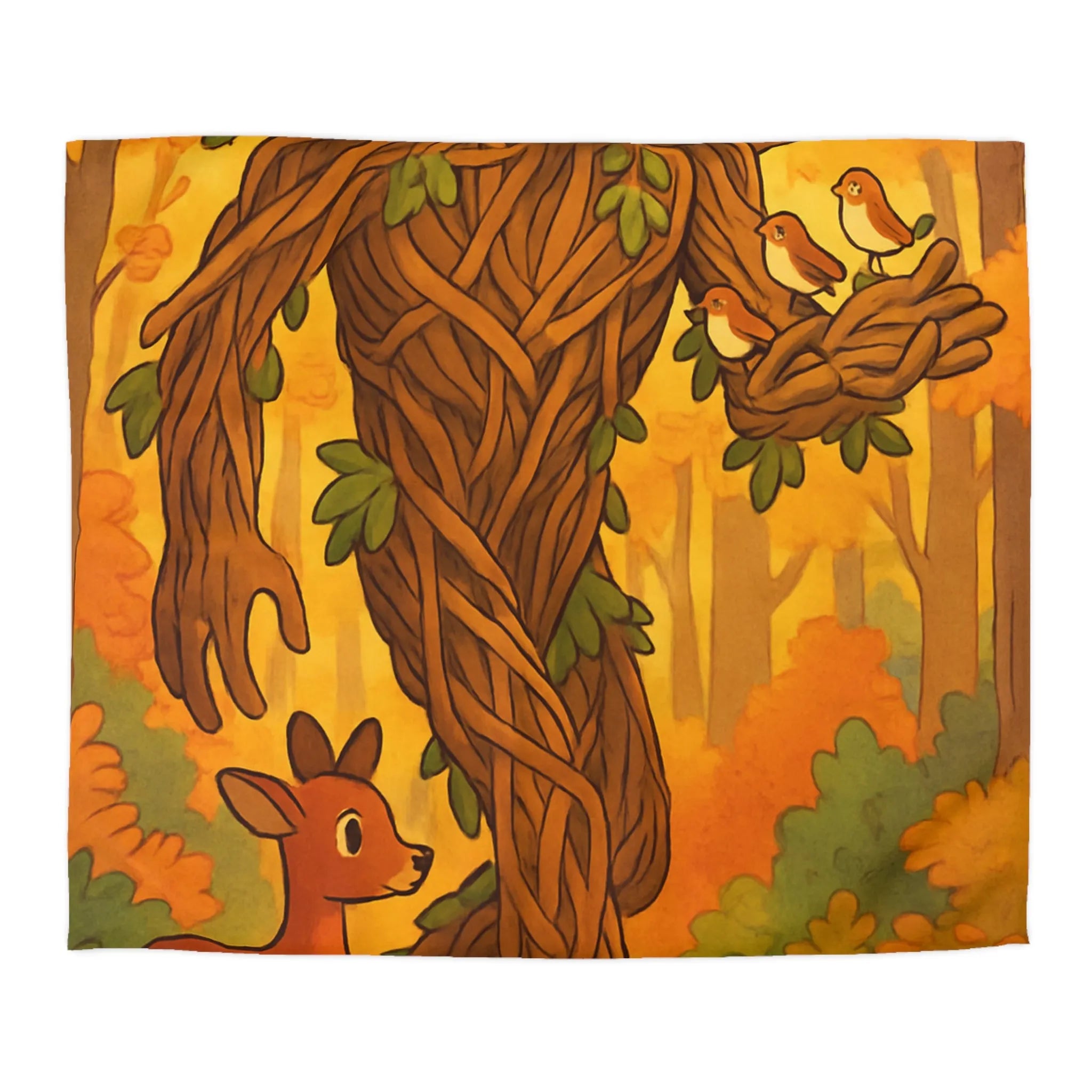 Housse de couette enchantée avec arbre humanoïde et animaux de la forêt colorés