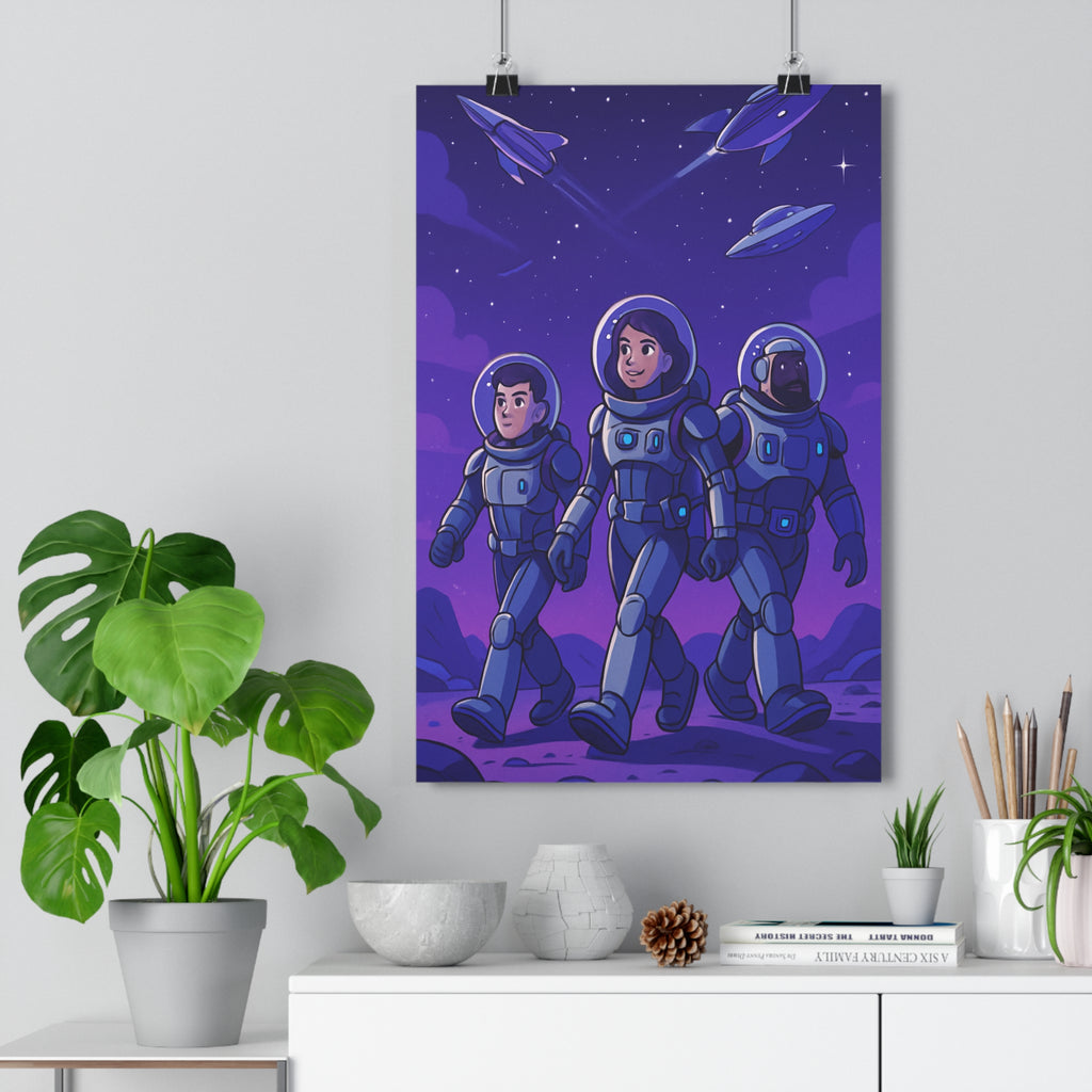 Poster décoratif anime violet bleu futuriste aventure chambre salon espace galaxie explorateur moderne tendance