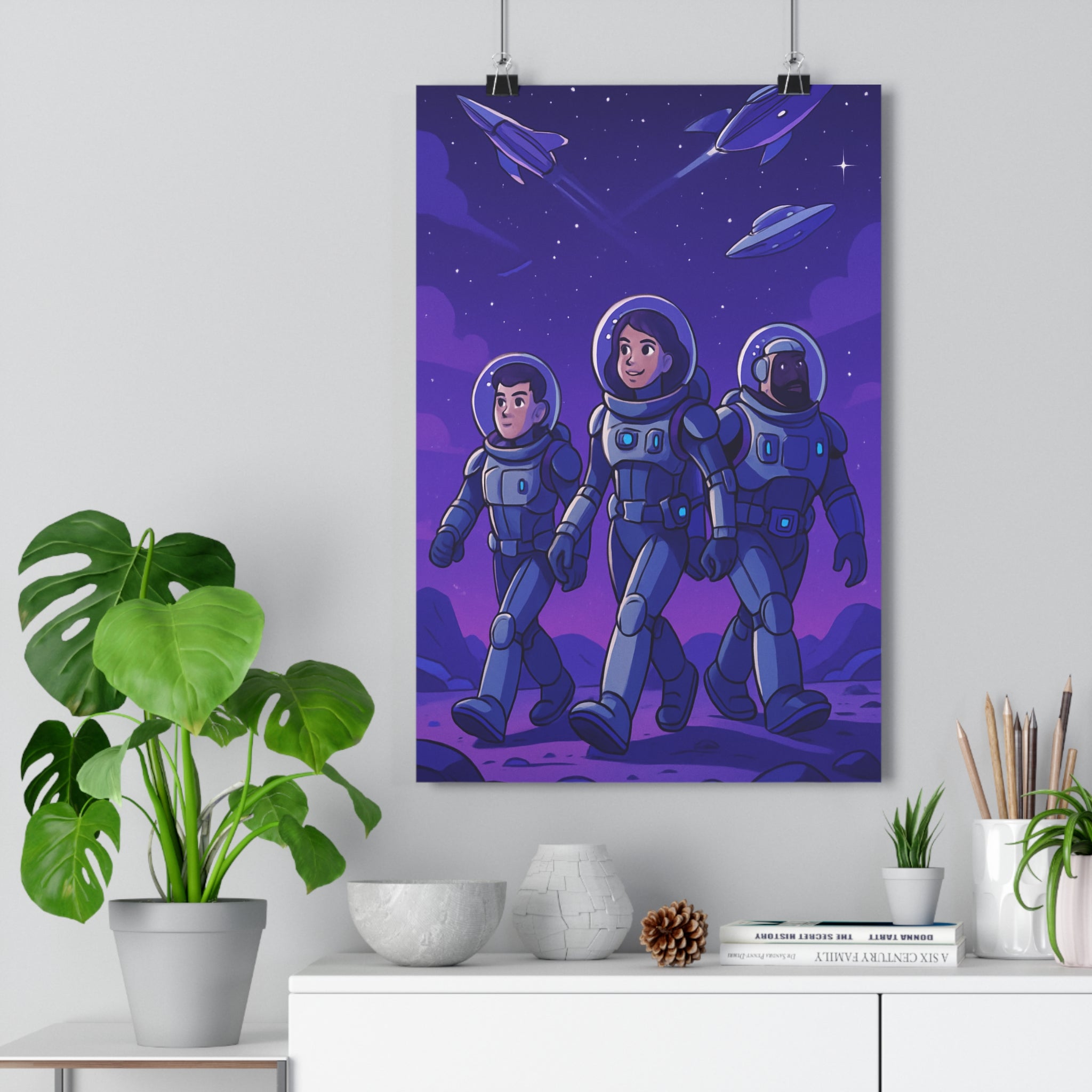 Poster décoratif anime violet bleu futuriste aventure chambre salon espace galaxie explorateur moderne tendance