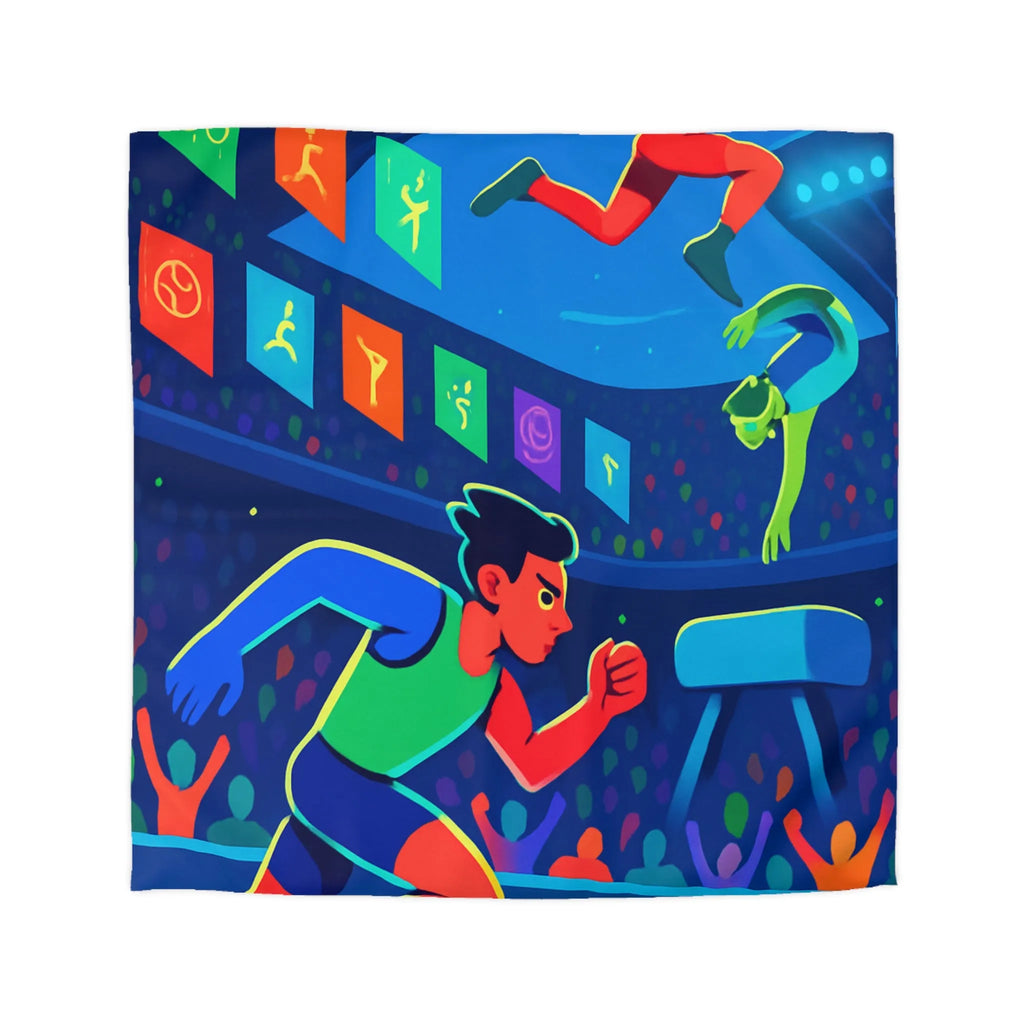 Housse de Couette Artistique avec Athlètes Colorés dans un Stade Saisissant de Nuit