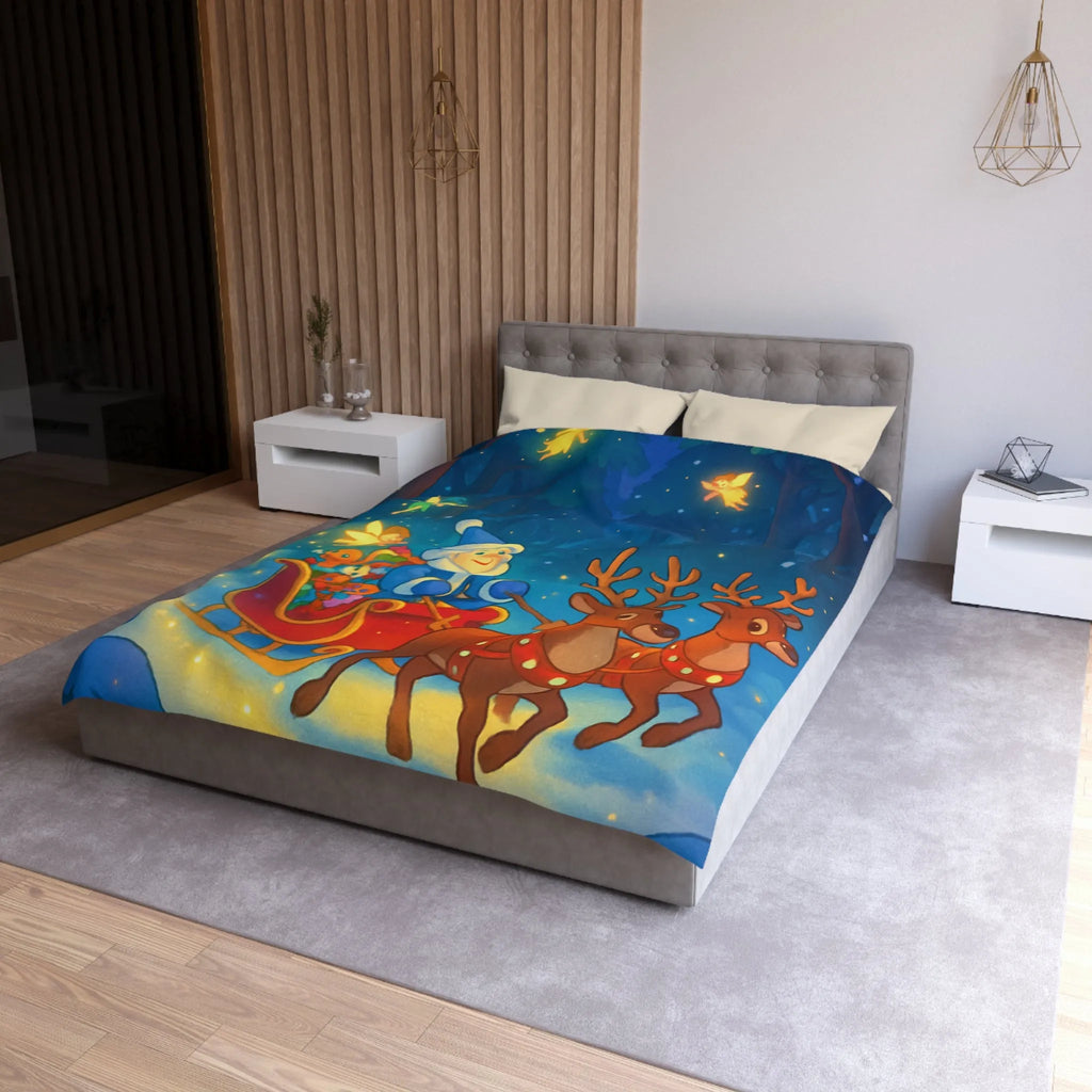 Housse de Couette Enchantée avec Lutin Magique, Fées Lumineuses et Rennes Pétillants dans Forêt