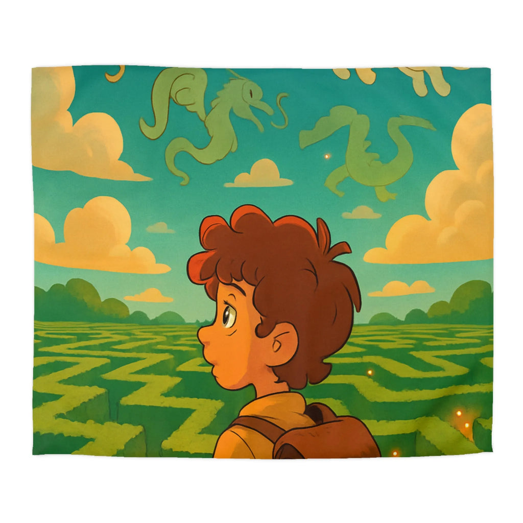 Housse de couette magique avec labyrinthe et créatures fantastiques pour enfants rêveurs