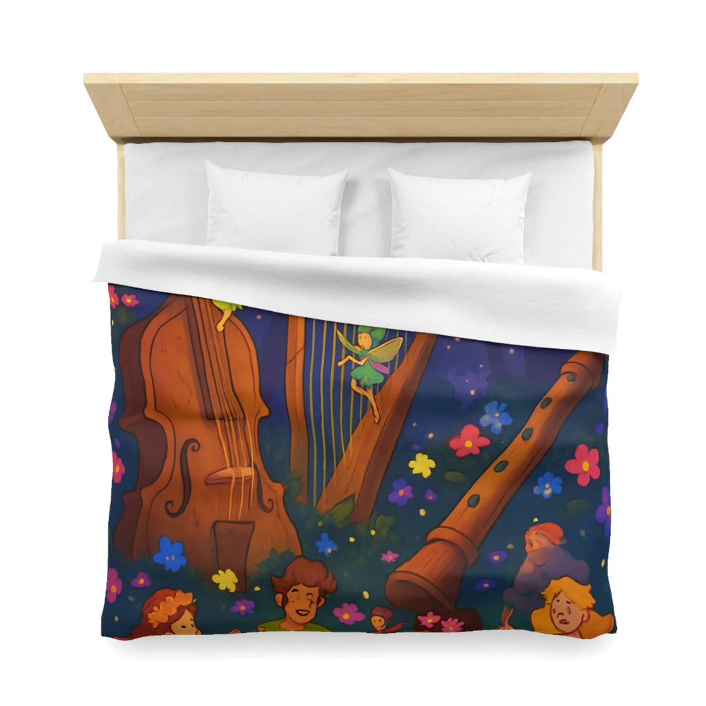 Housse de couette féérique forêt musicale, fées dansant avec fleurs et instruments enchanteurs