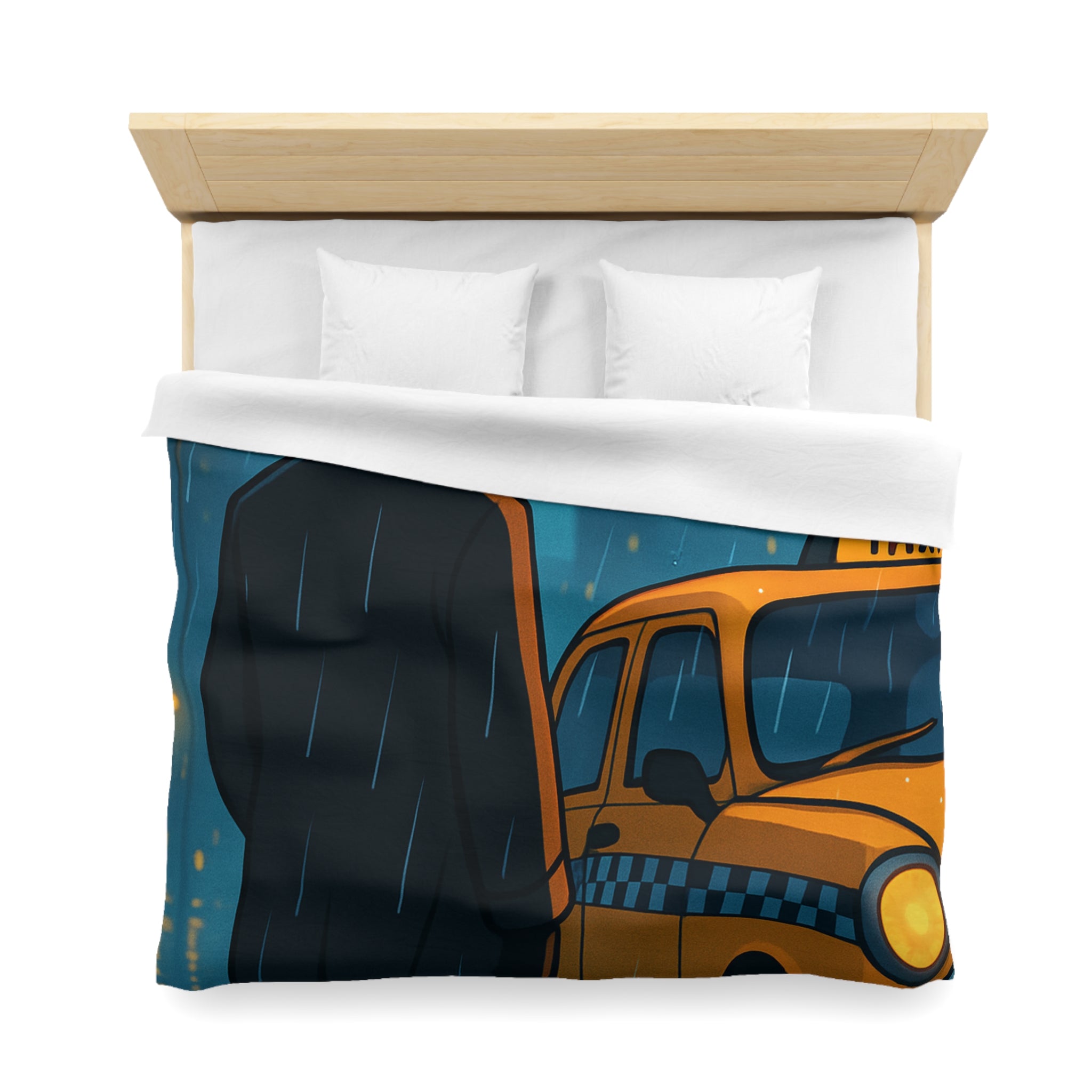 Mystérieux Homme En Imper Parapluie Noir Attendant Taxi Jaune Sous Pluie Urbaine Nocturne