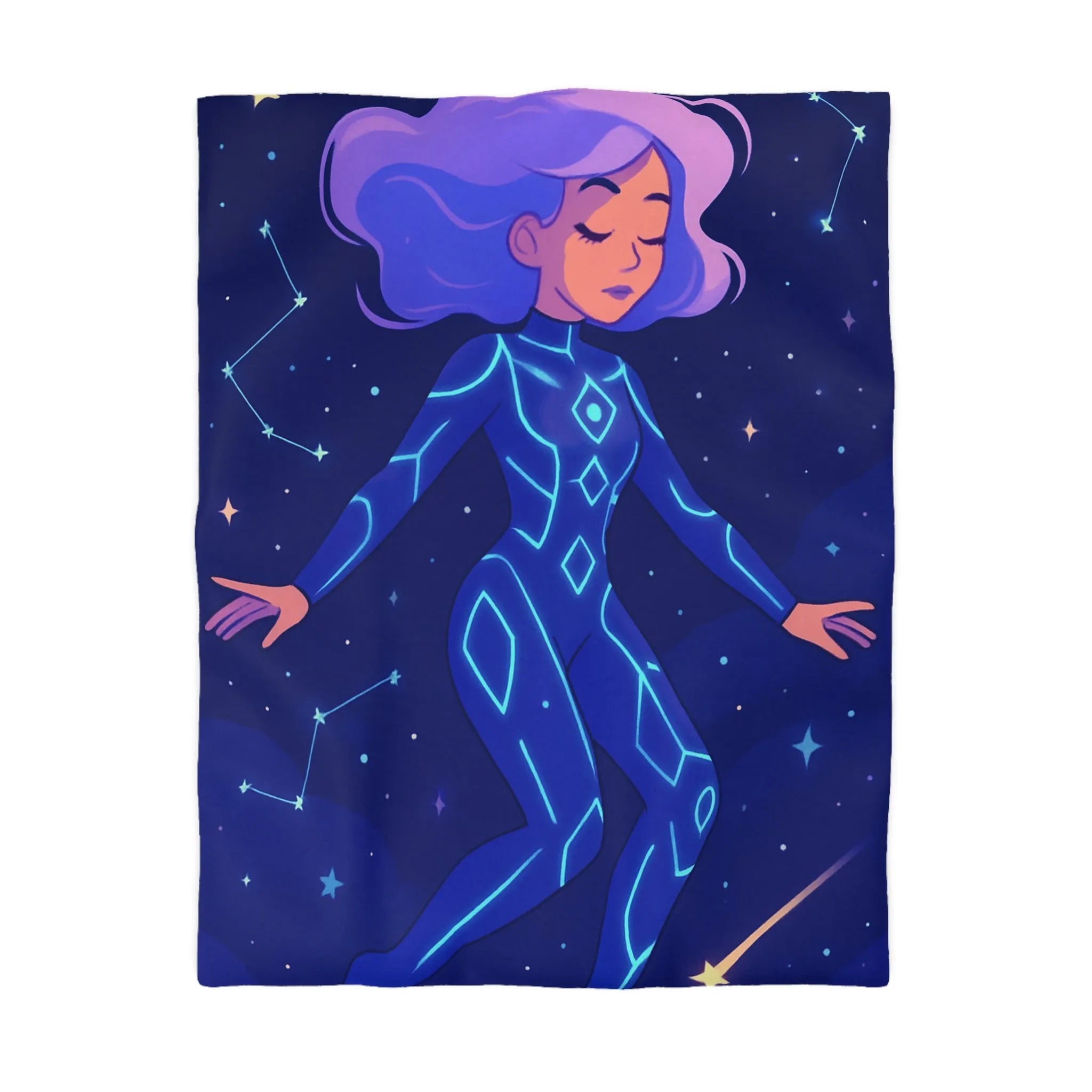 Housse de couette avec motif de personnage en combinaison spatiale et étoiles filantes