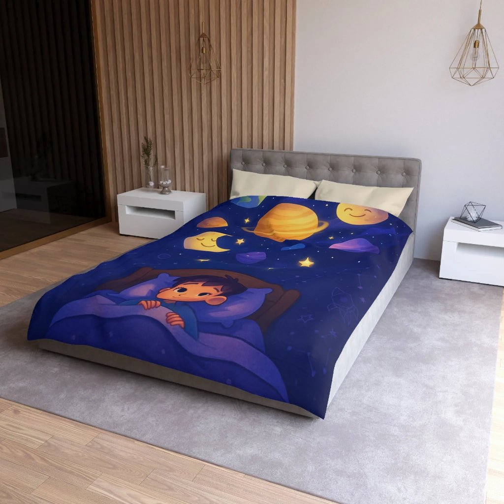 Housse de couette enfantine avec système solaire et ciel étoilé apaisant pour rêver