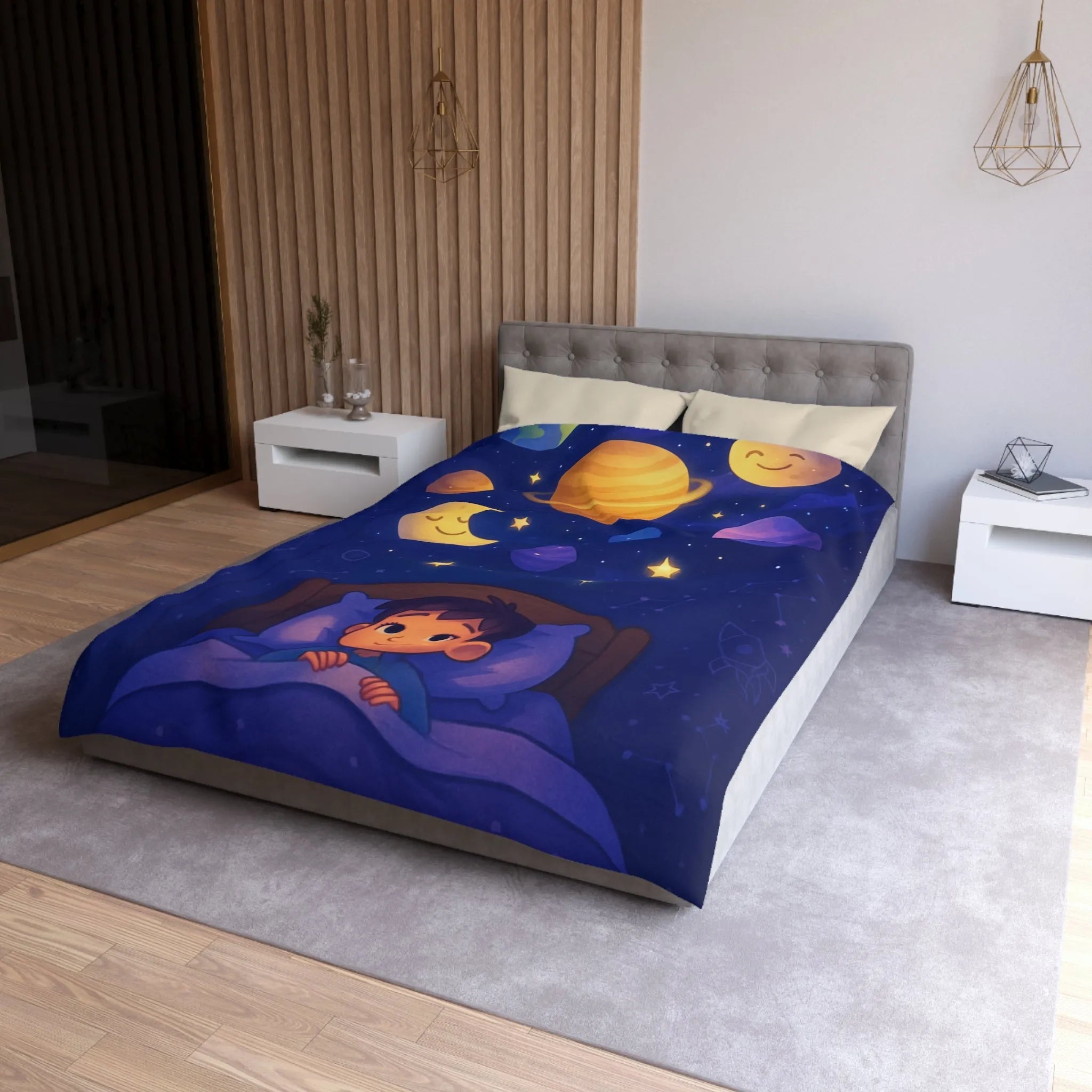 Housse de couette enfantine avec système solaire et ciel étoilé apaisant pour rêver